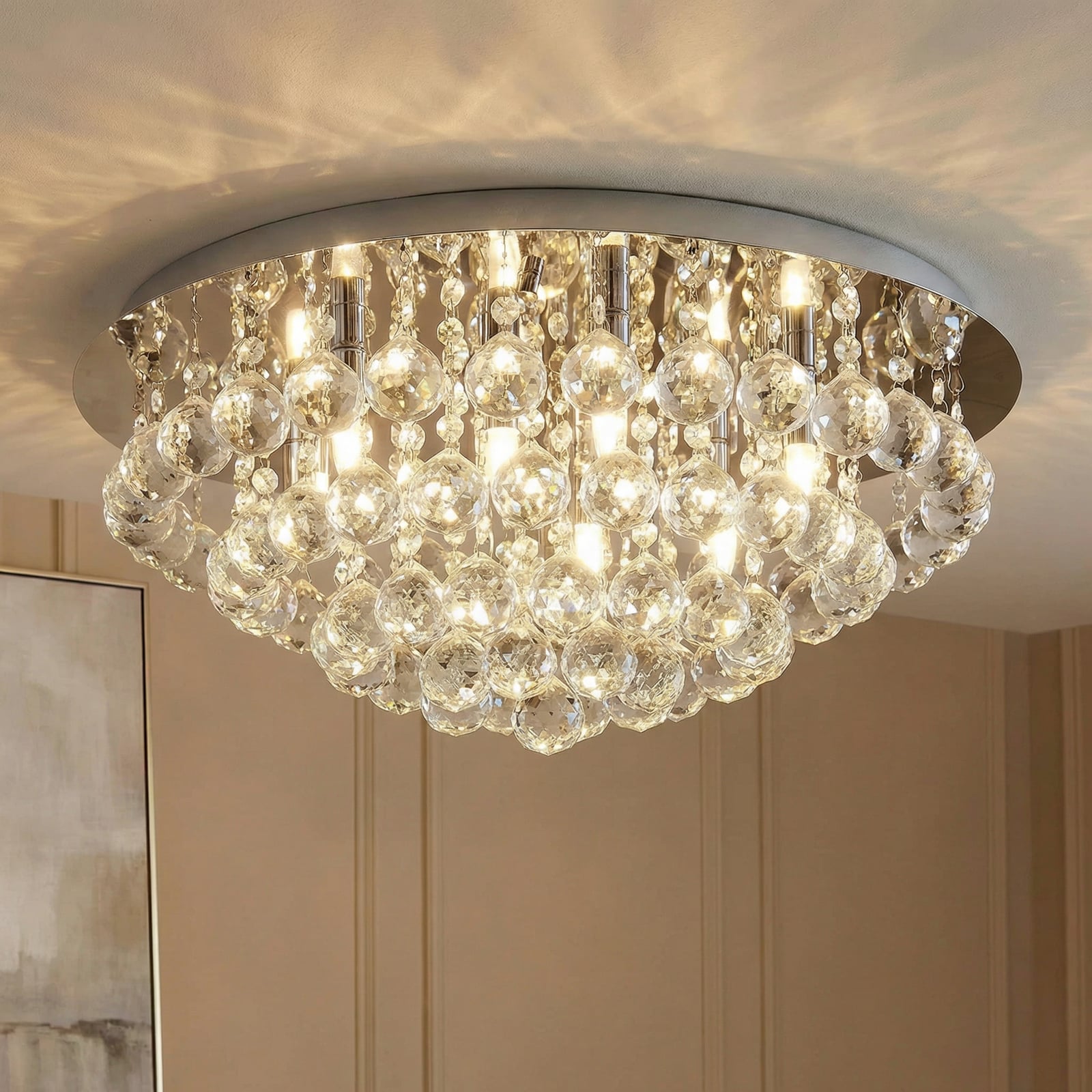 Lindby Deckenleuchte Antonino, Ø 55 cm, 8-flg., Kristall, G9