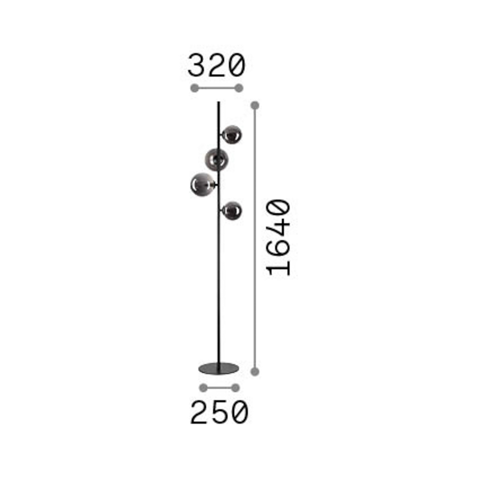 IDEAL LUX -maavalaisin Perlage, messinki/keltainen, korkeus 164 cm, 4-lamppuinen IDEAL LUX -maavalaisin Perlage, messinki/keltainen, korkeus 164 cm, 4-lamppuinen