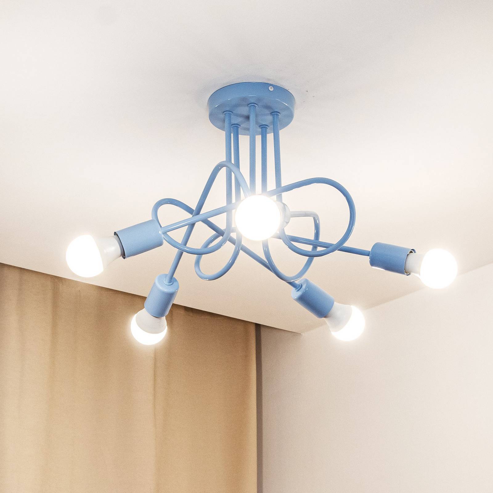 Lampa sufitowa Oxford, jasnoniebieska, Ø 47 cm, metalowa, 5-punktowa