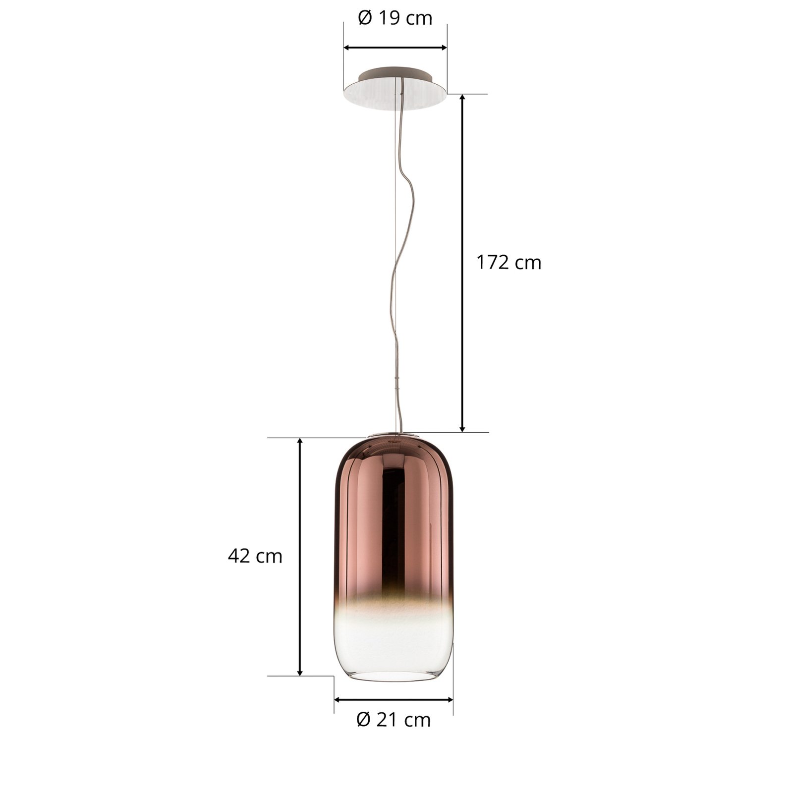 Artemide Gople závěsné světlo, sklo, měď/stříbrná