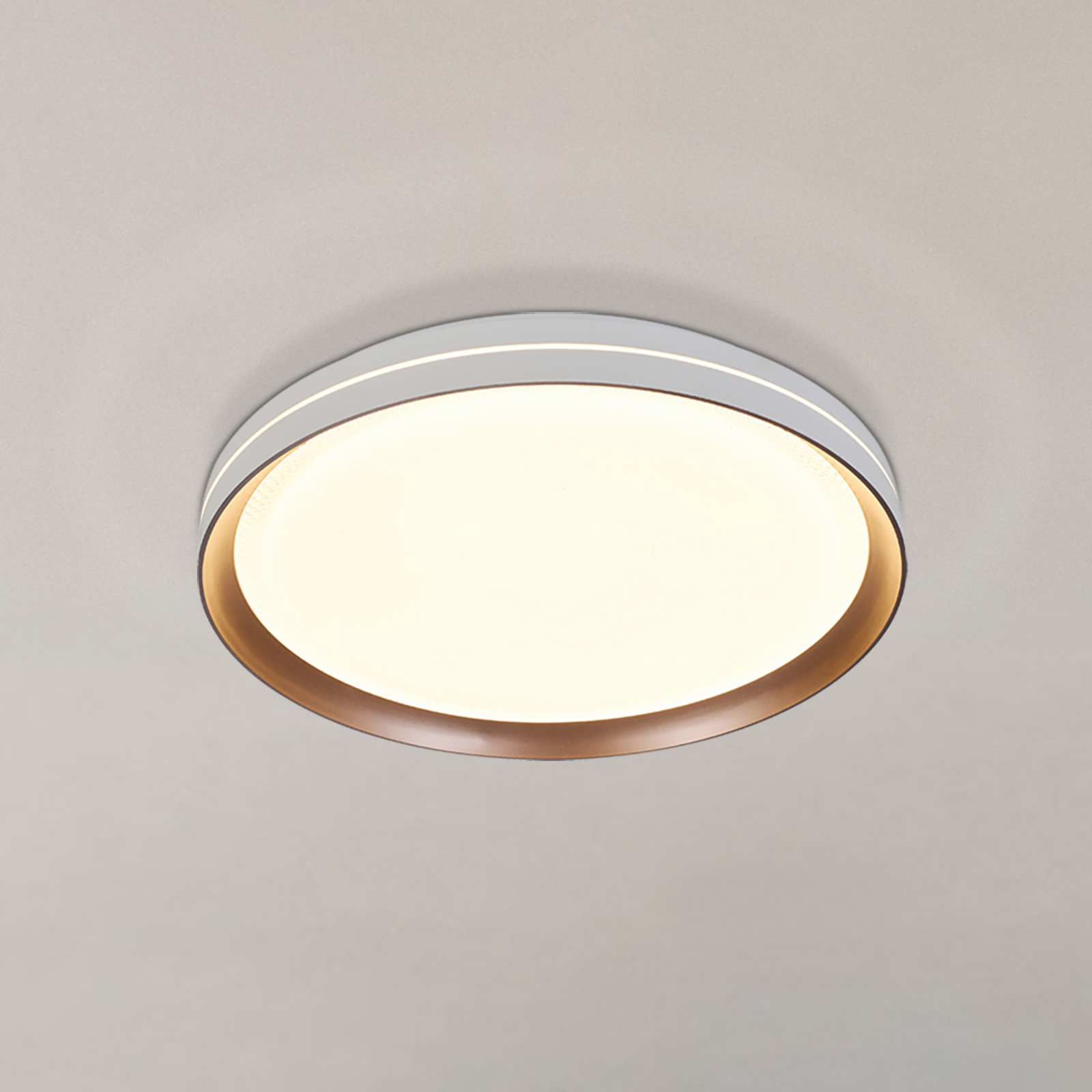 Lámpara LED de techo Saucer, blanco/beige, Ø 39 cm, hierro/acrílico