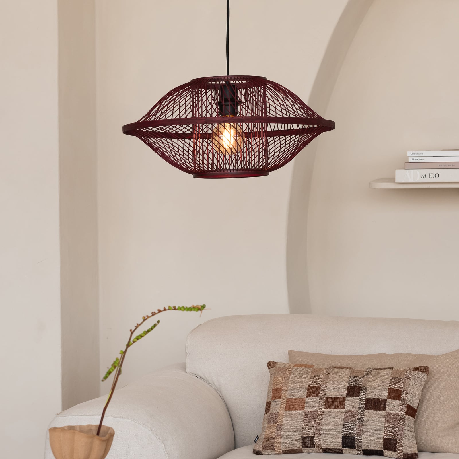 GOOD & MOJO Suspension Maui, rouge, Ø 50 cm, bambou, E27