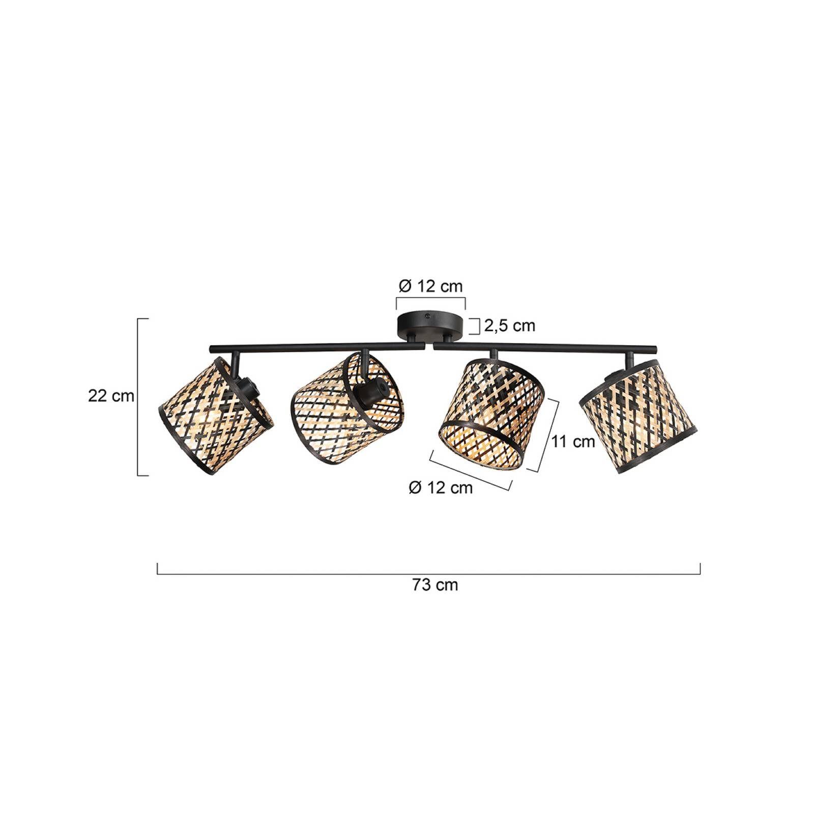 Mexlite Taklampa Sumba, 4 lampor, svart, bambu natur/svart, E14