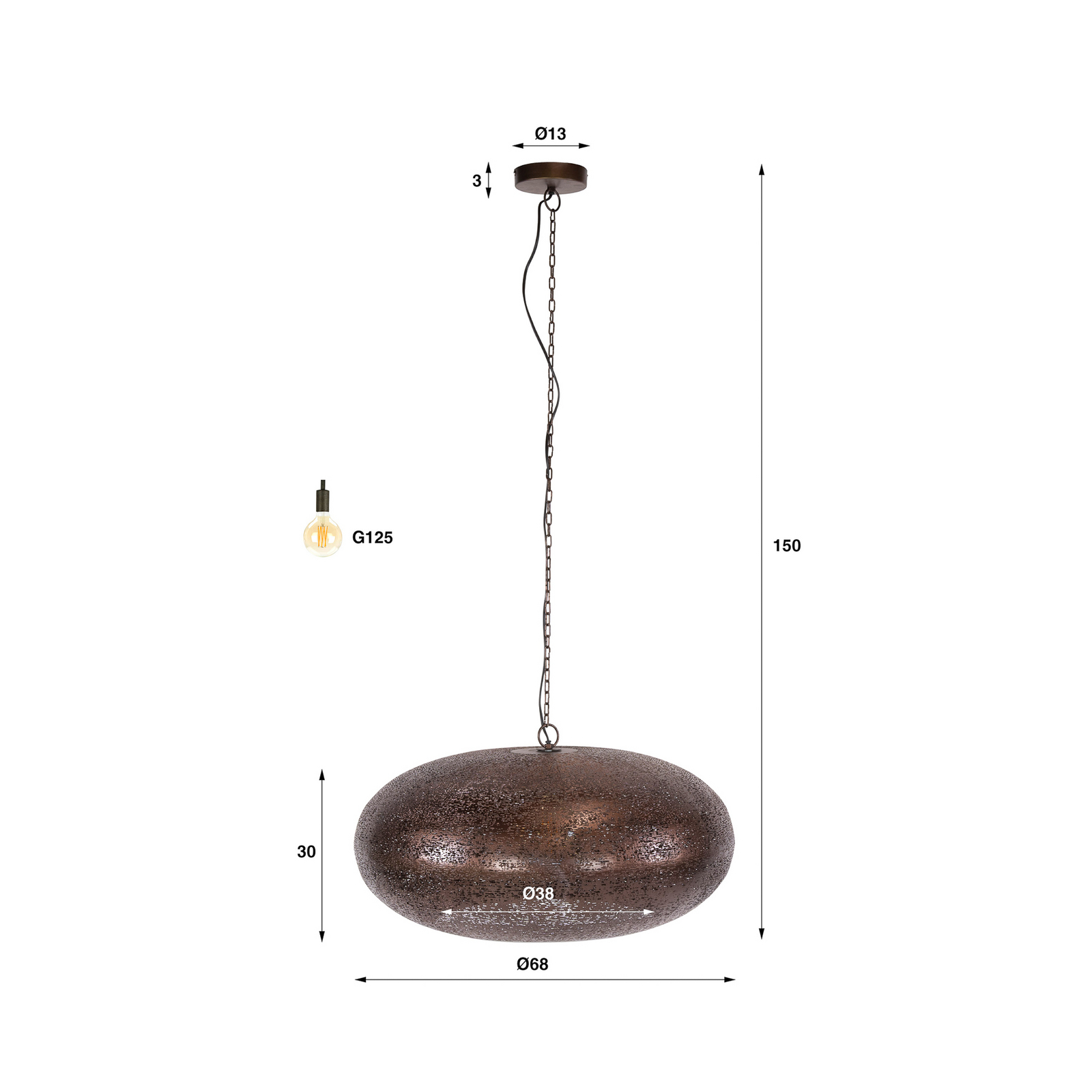 Pendelleuchte Cielo, Ø 68 cm, kupfer, Metall, E27, 1-flammig Pendelleuchte Cielo, Ø 68 cm, kupfer, Metall, E27, 1-flammig