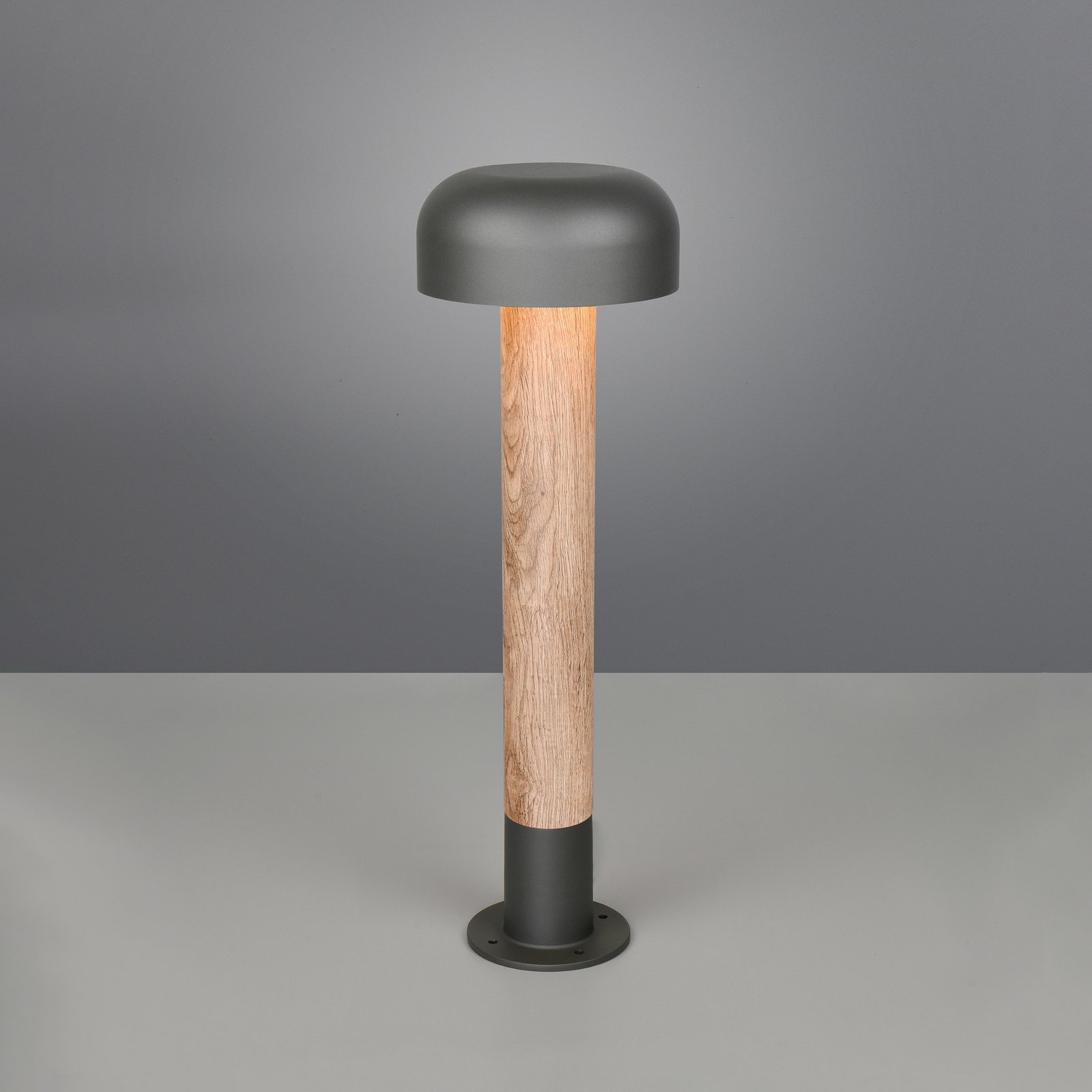 Fraser path light, grey/wood look, aluminium, IP54, height 84.5 cm