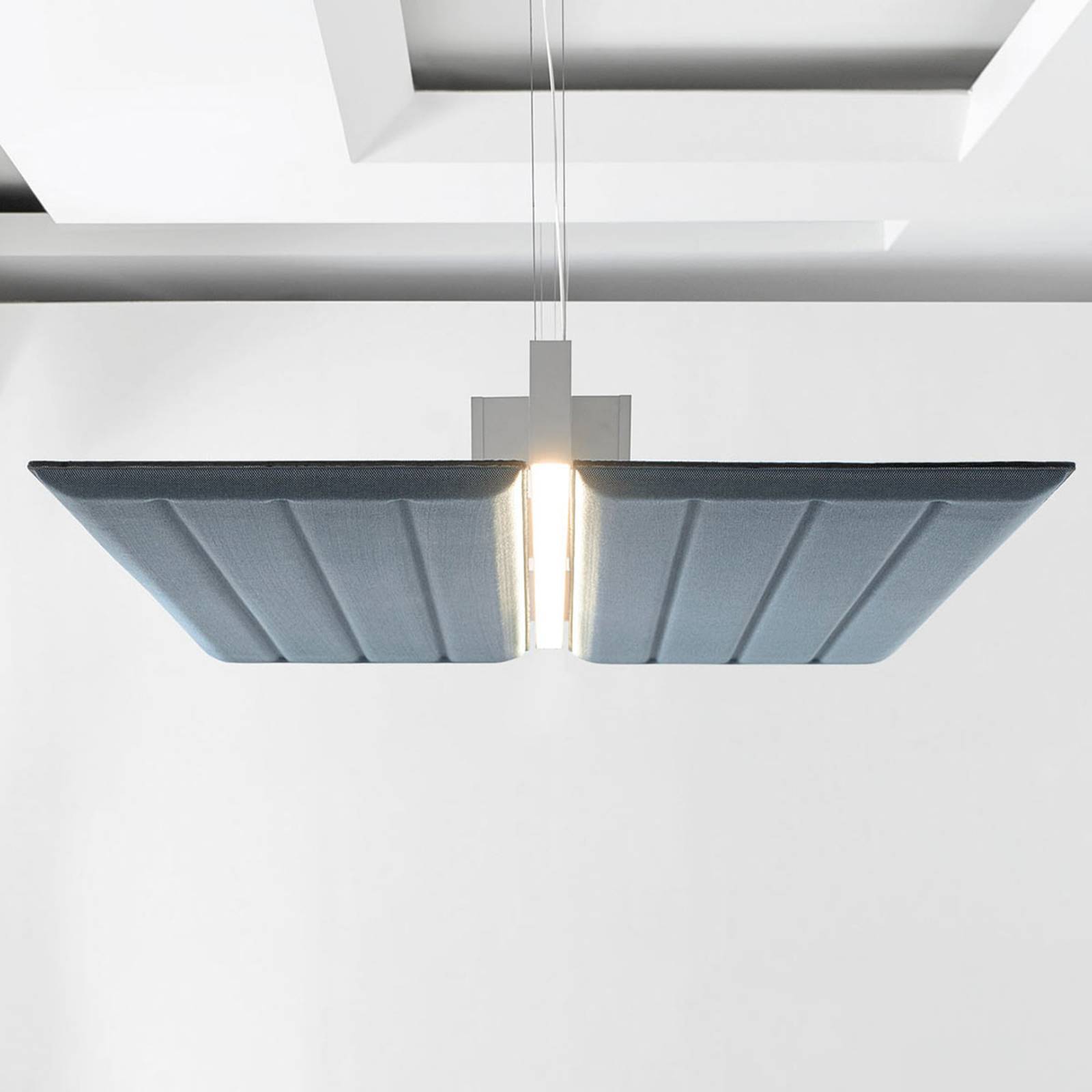 Luceplan Diade hanging lamp horizontal 120cm blue, for Living / Dining Room, aluminium, PET plastic, 54 W, energy efficiency: A++, L: 120 cm, W: 130 cm, H: 18 cm