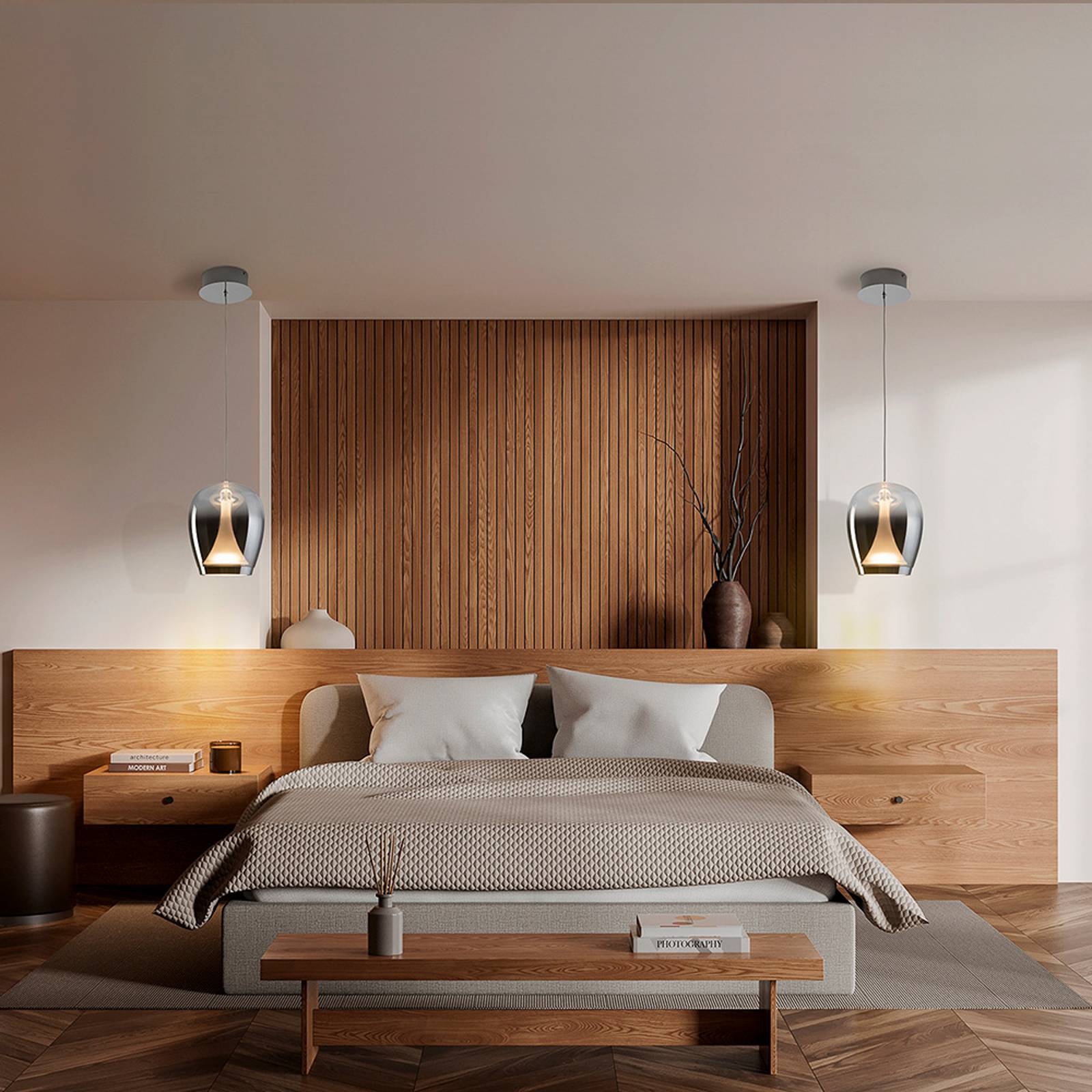 LED-Hängelampe Suspiro, Ø 18 cm, chromfarben/rauchgrau, Glas günstig online kaufen