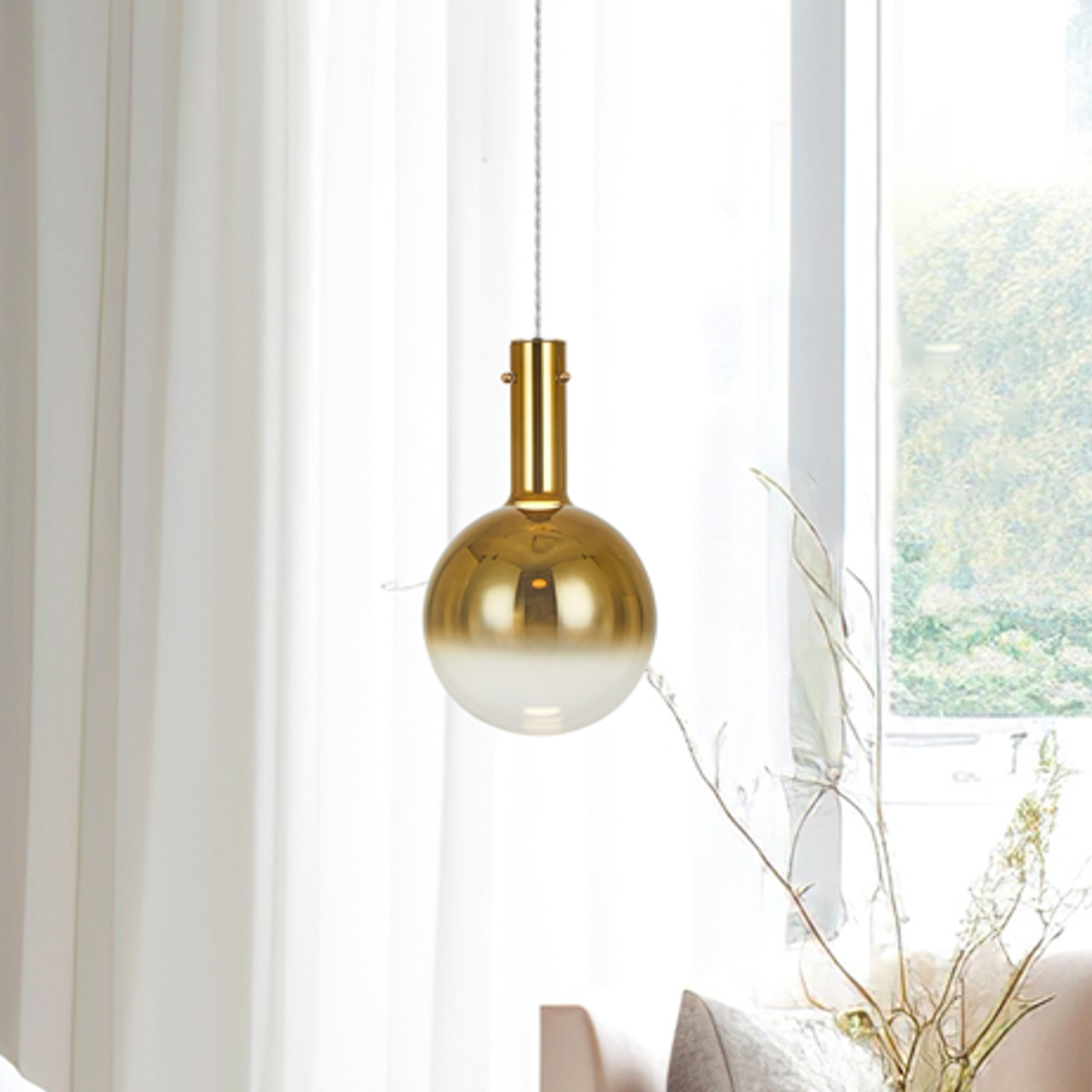 Toronto pendant light, gold-transparent glass ball, Ø 25 cm