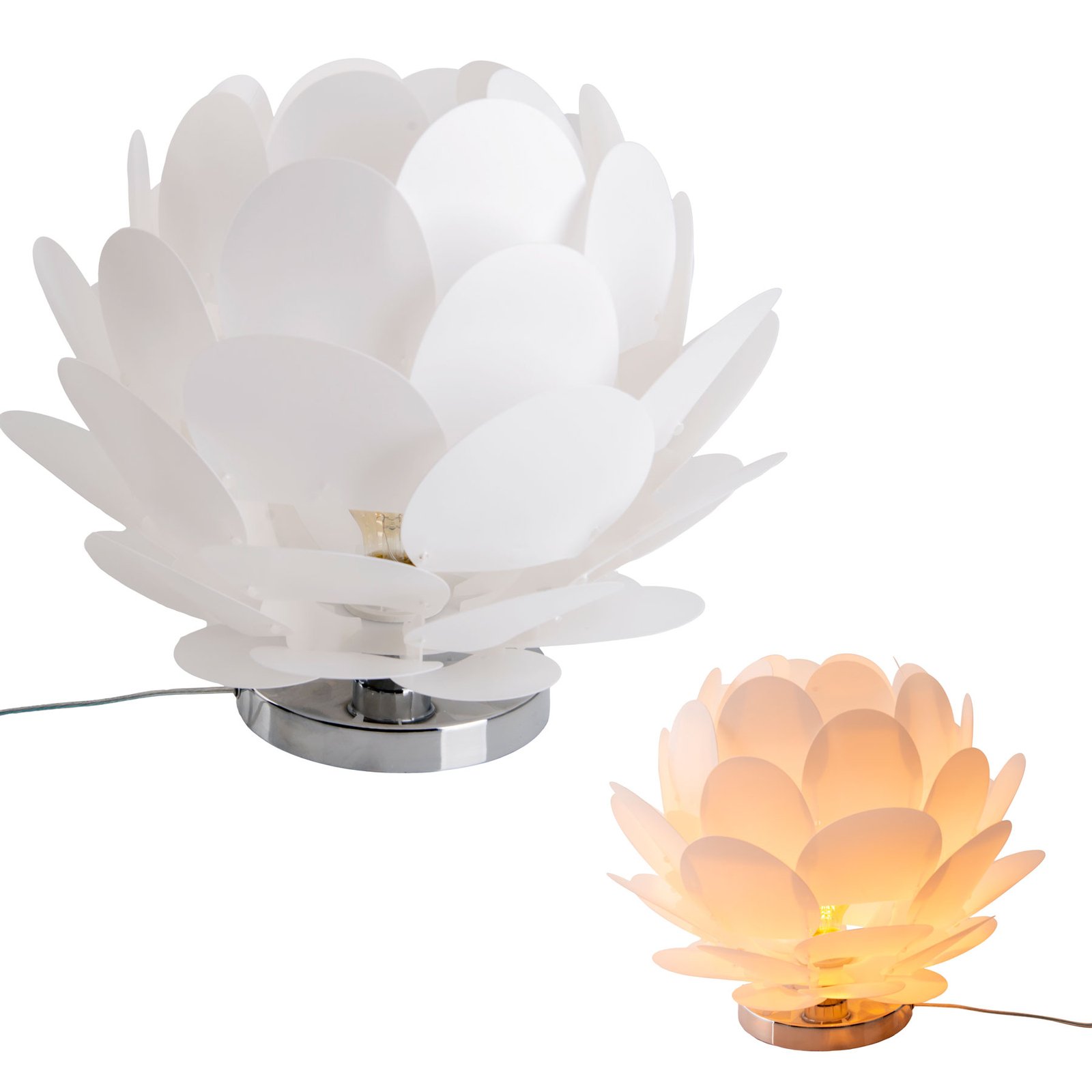 Stolná lampa Fora v tvare kvetiny, biela