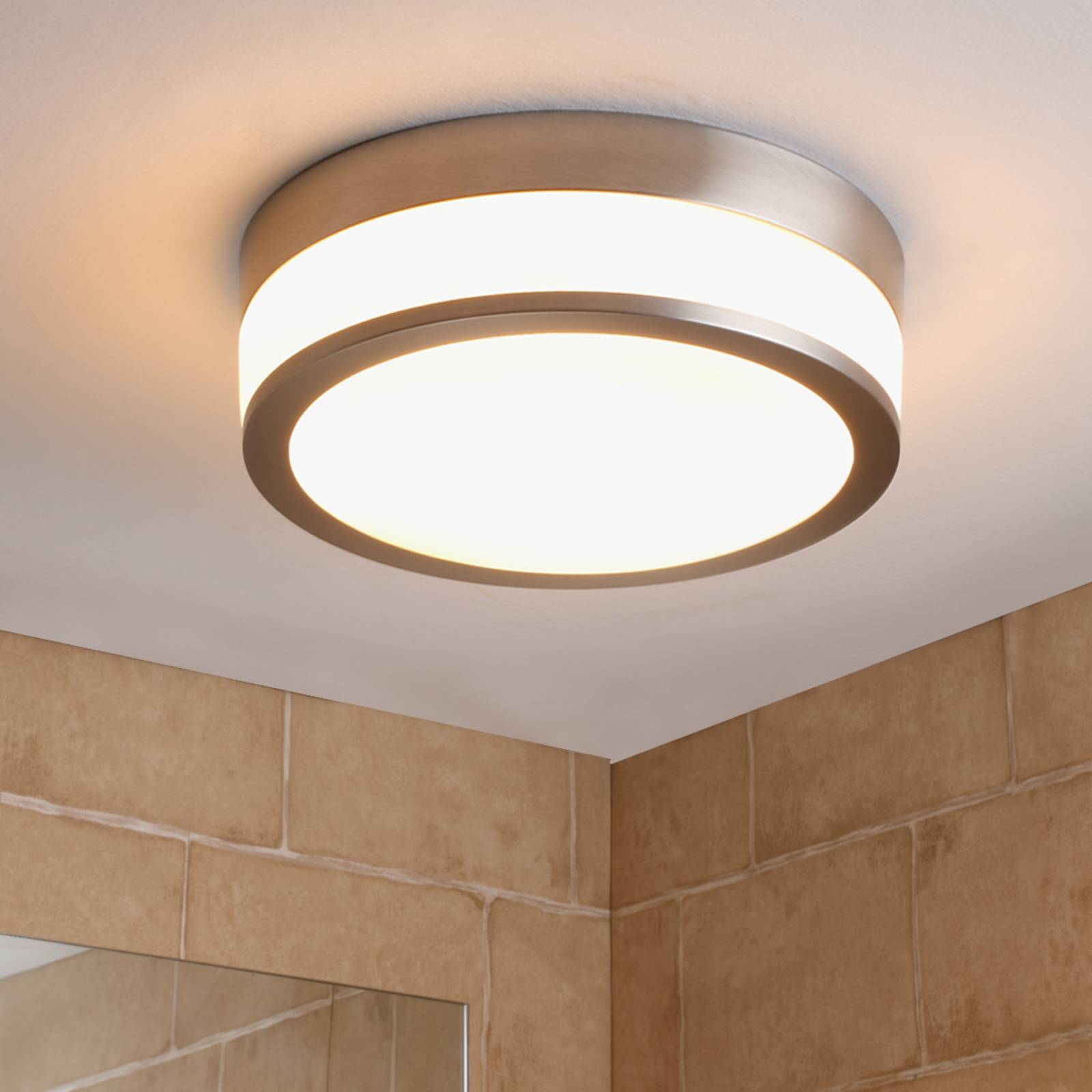 LED-badkamer-plafondlamp Flavi, mat nikkel