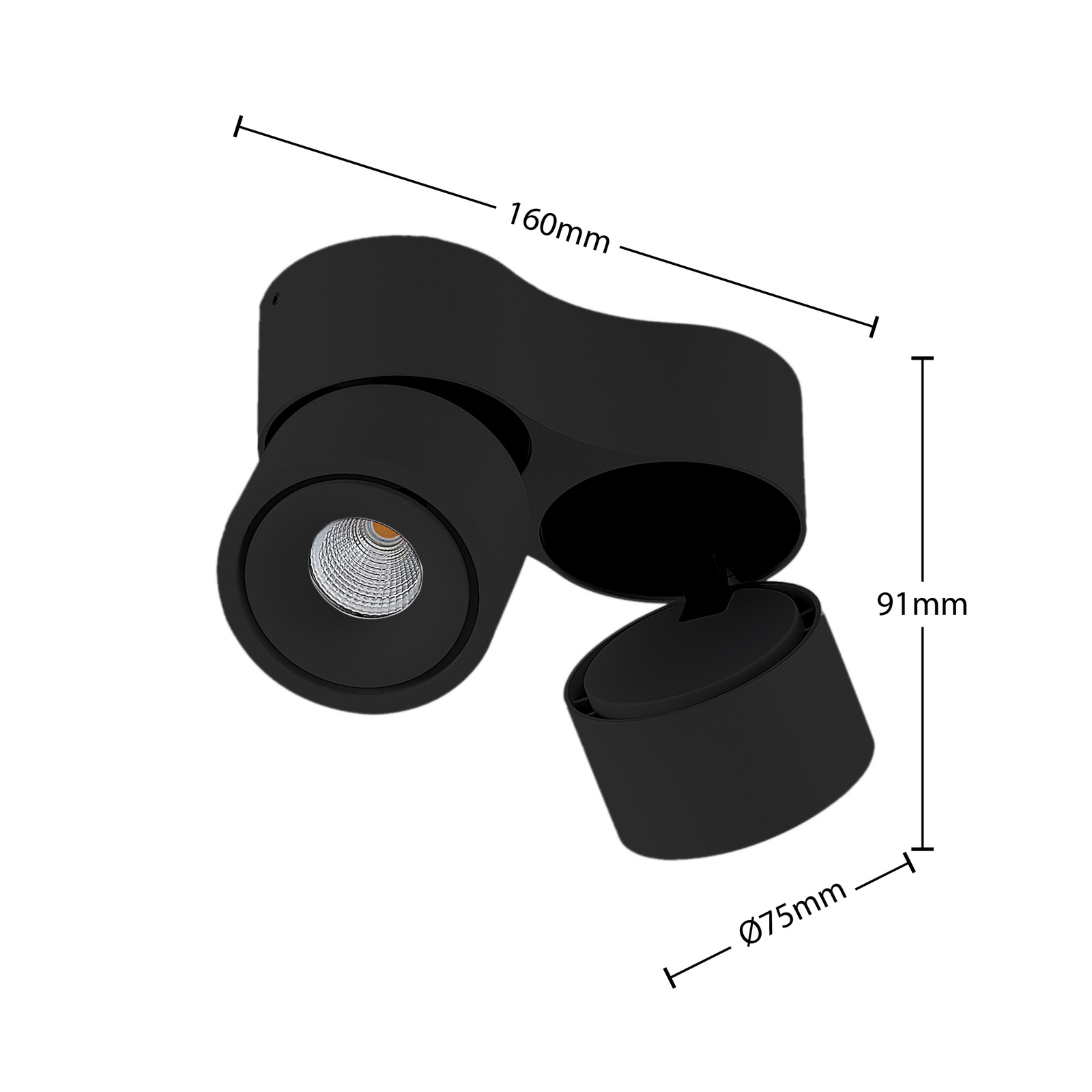 Spot de plafon Arcchio LED Rotari, 6,1 W, 2 lumini, negru