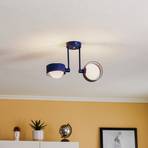 Mado ceiling light, steel, blue, two-bulb