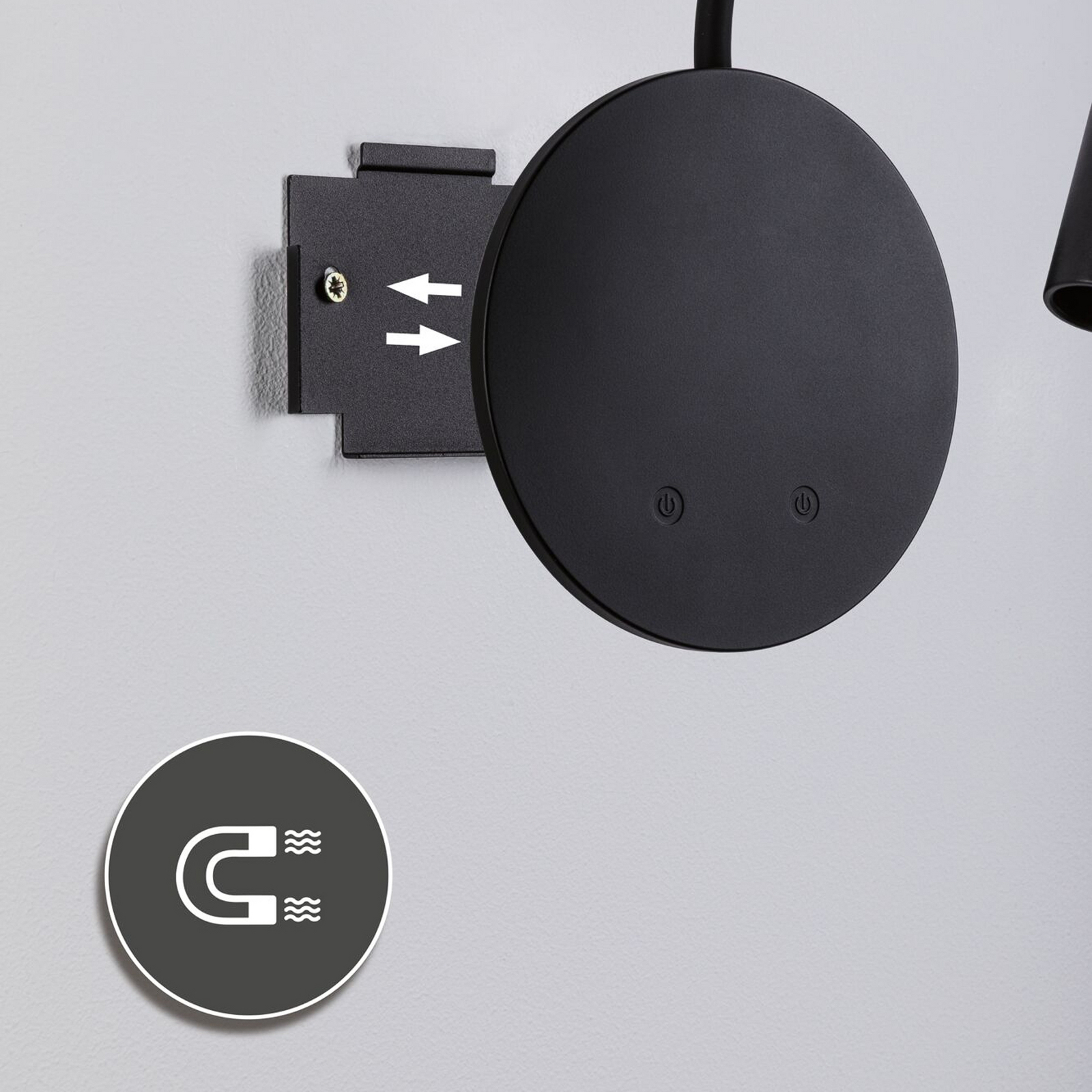 Applique murale LED rechargeable Miora, noire, bras flexible, variateur Applique murale LED rechargeable Miora, noire, bras flexible, variateur