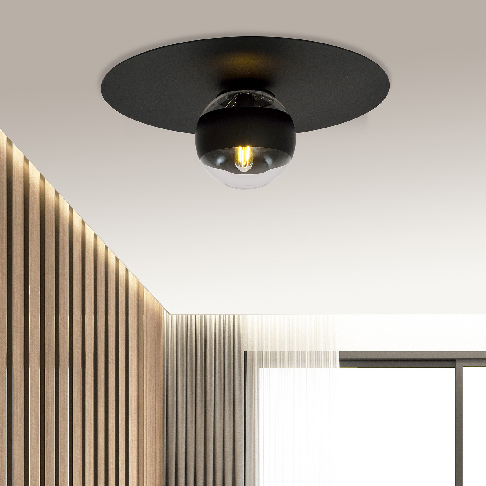 Kenzo ceiling light, black/clear, one-bulb