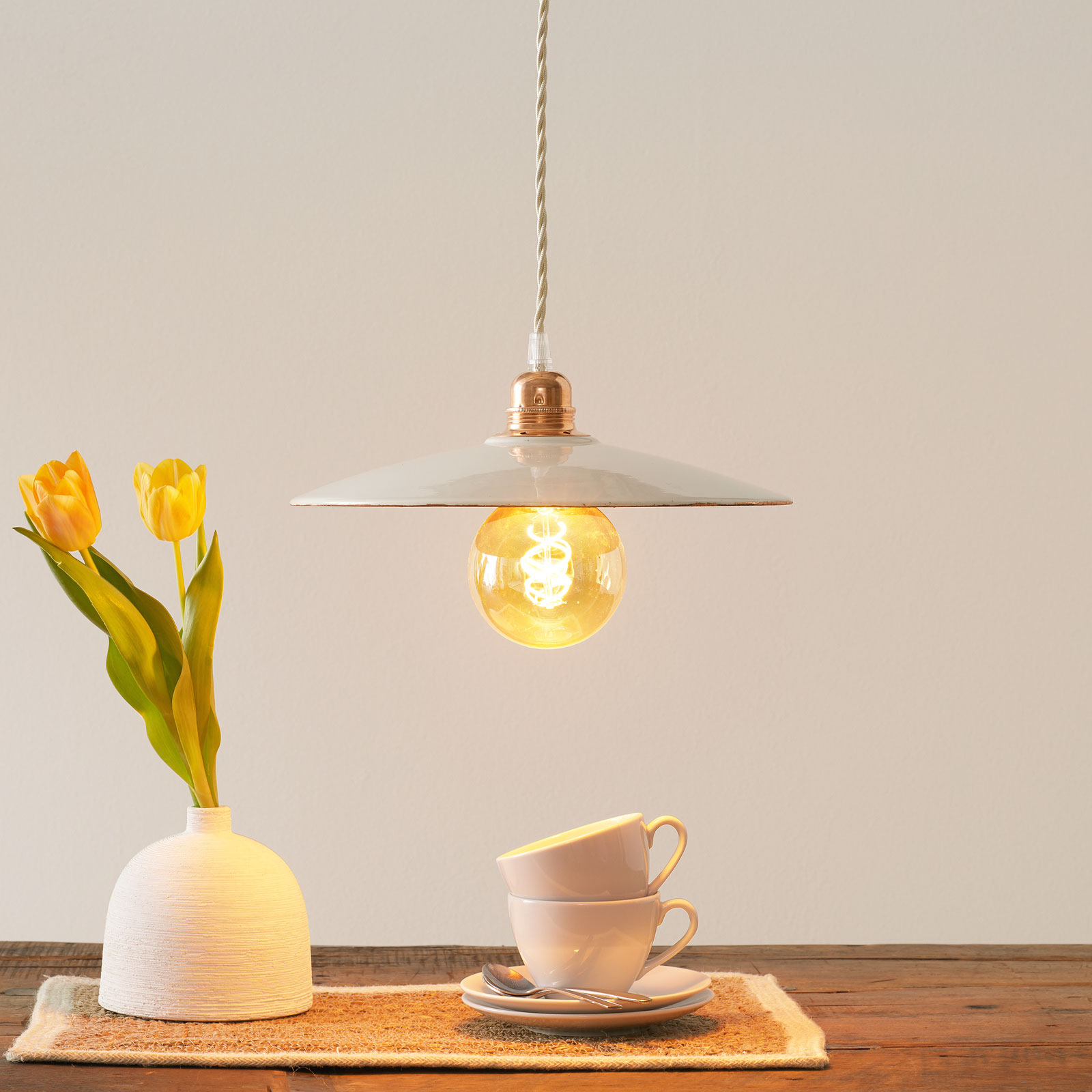 Eurokeramic S1836 ceramic pendant lamp, white/copper, for Living / Dining Room, ceramic, E27, 60 W, energy efficiency: A++, H: 9 cm