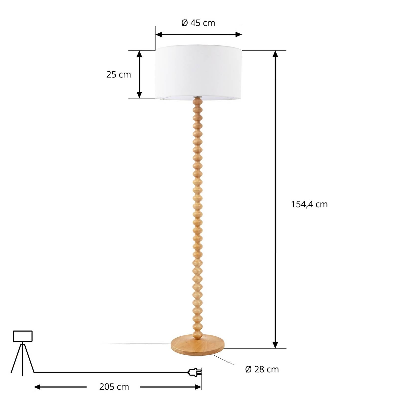 Lampa stojąca Lucande Karlie, wysokość 155 cm, biała, drewno, E27