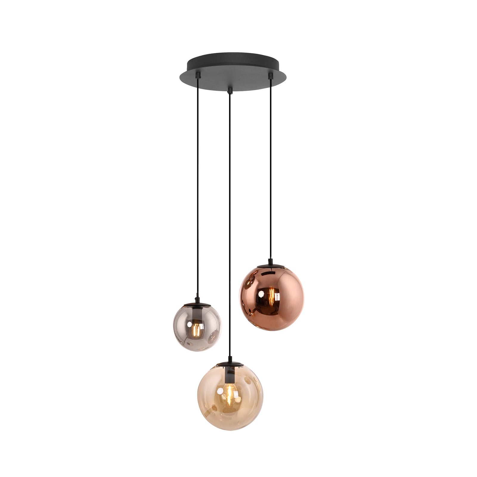 Shiny pendant light, 3-bulb, round, multicoloured, glass, E14 Shiny pendant light, 3-bulb, round, multicoloured, glass, E14