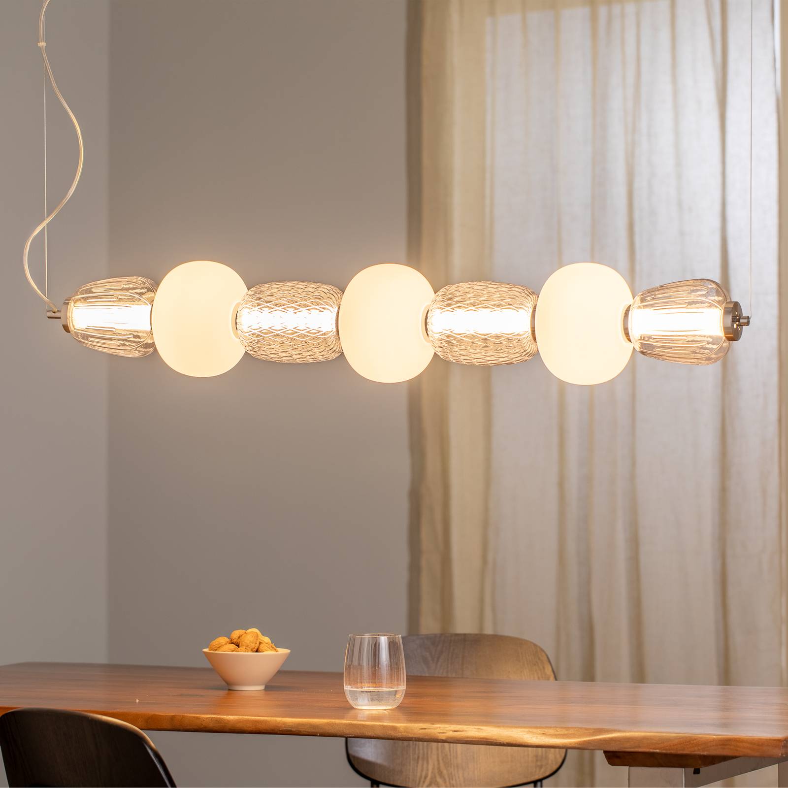 Lampa wisząca LED Caro, szkło szaro-przezroczyste/opal długość 110 cm