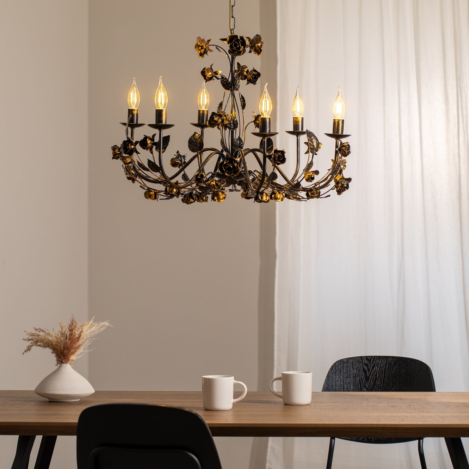 Carolina lysekrone, bronsefarget, 6 lyskilder, jern