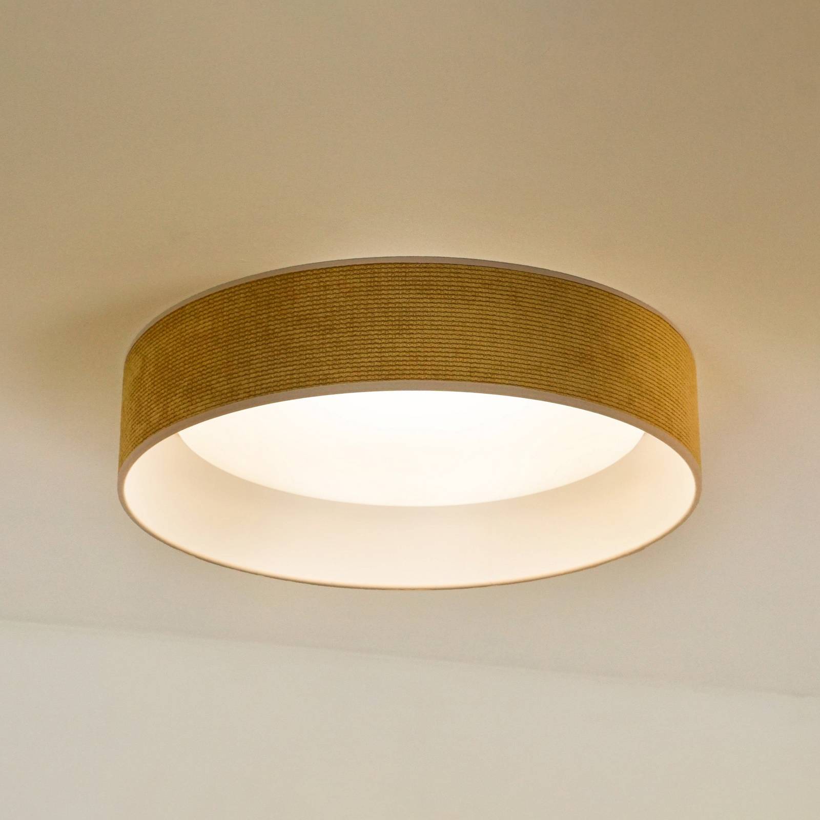 Lampa sufitowa LED Plafon, musztardowy żółty, tkanina, Ø 45 cm, 3-stopniowa