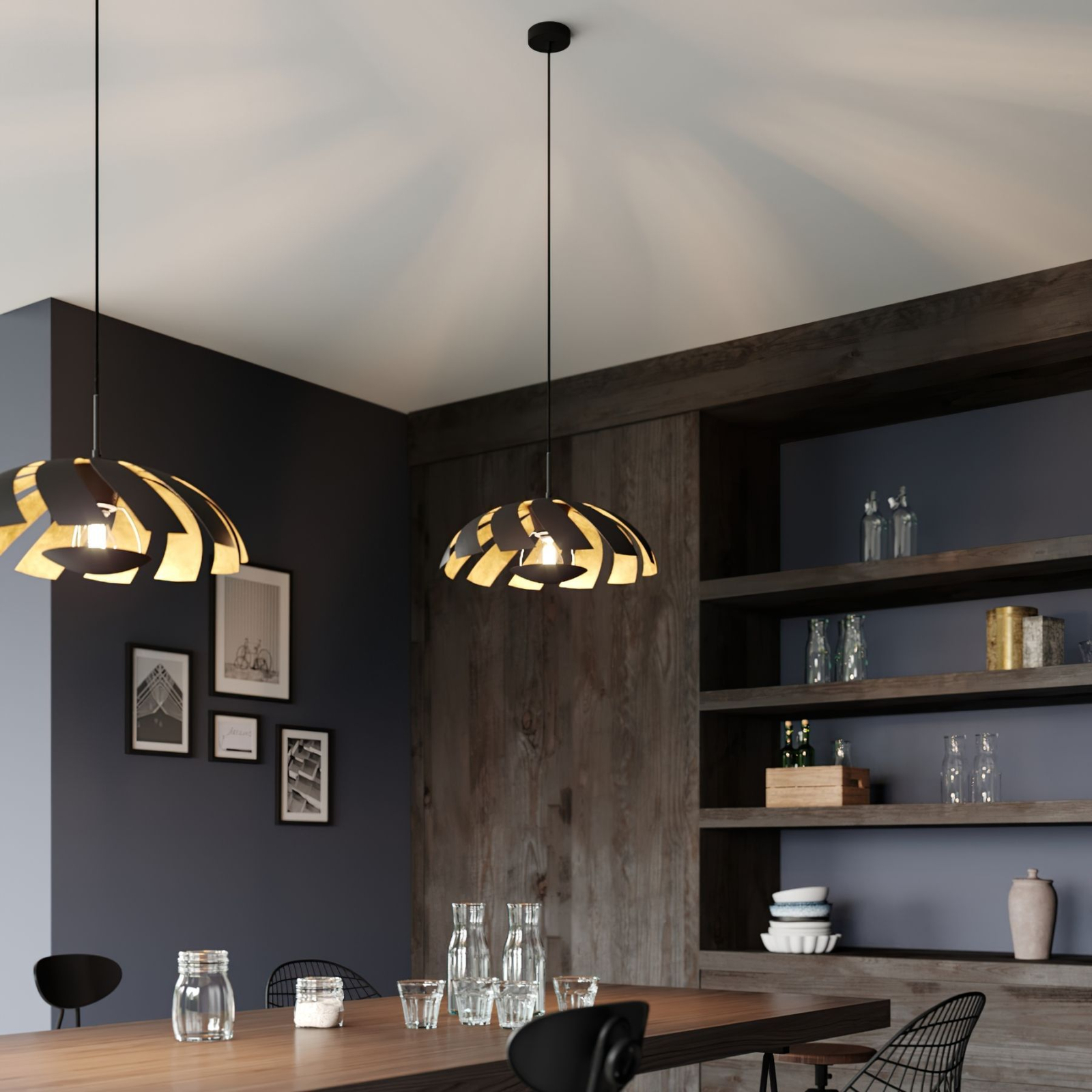 Lucande Archilleas hanging light, black gold, for Living / Dining Room, iron, E27, 60 W, energy efficiency: A++, H: 15 cm