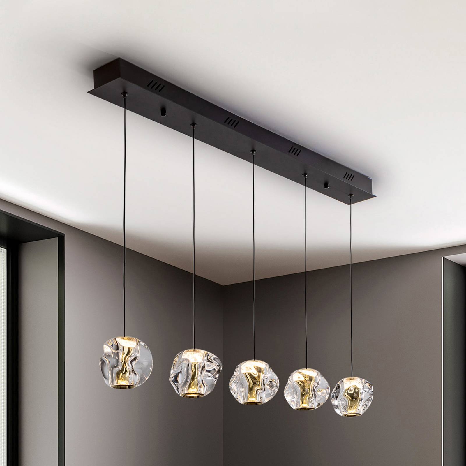 LED-Hängelampe Zaria, 5-fl., schwarz, klar, Metall, Acryl günstig online kaufen