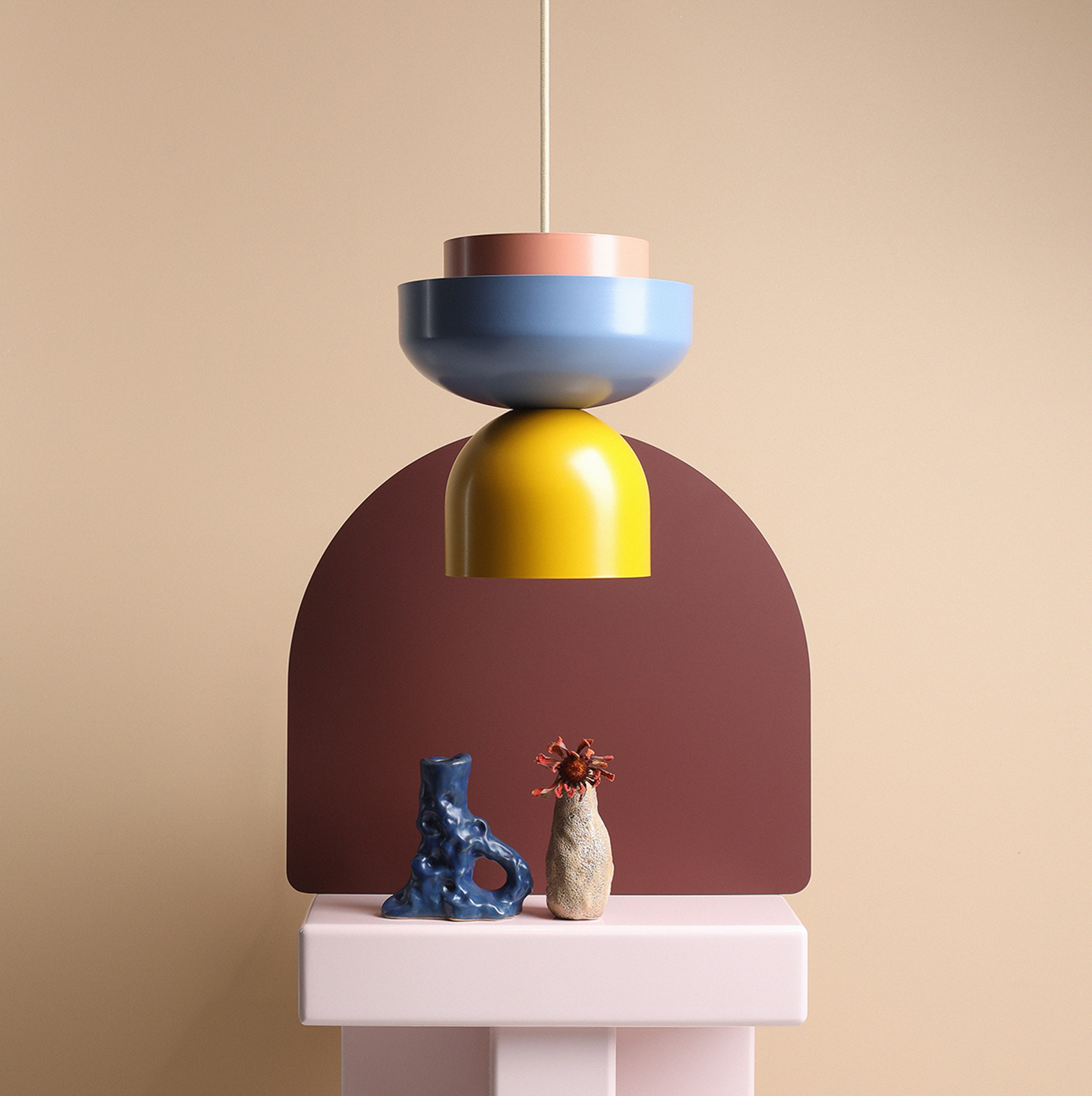 Ulia pendant light, yellow/blue/coral