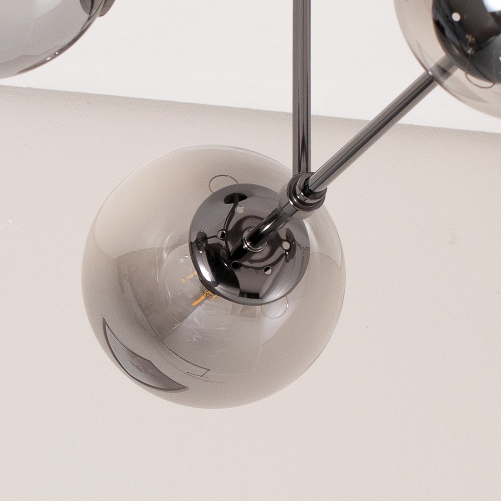 Portemo loftlampe, røggrå/nikkel, 83x74 cm, 4 lyskilder af glas