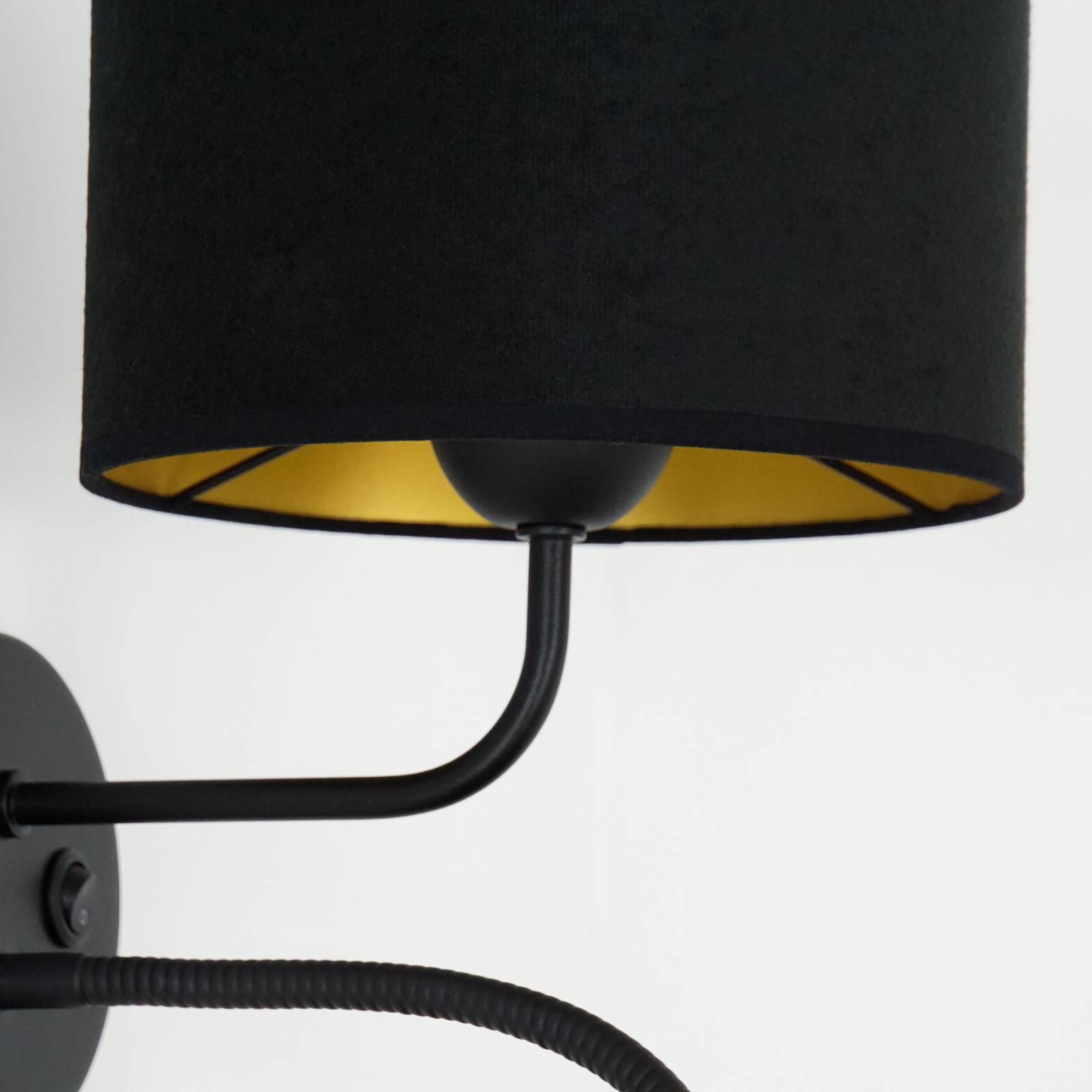 Kinkiet Roller, aksamitny czarny, czarny, z lampką do czytania