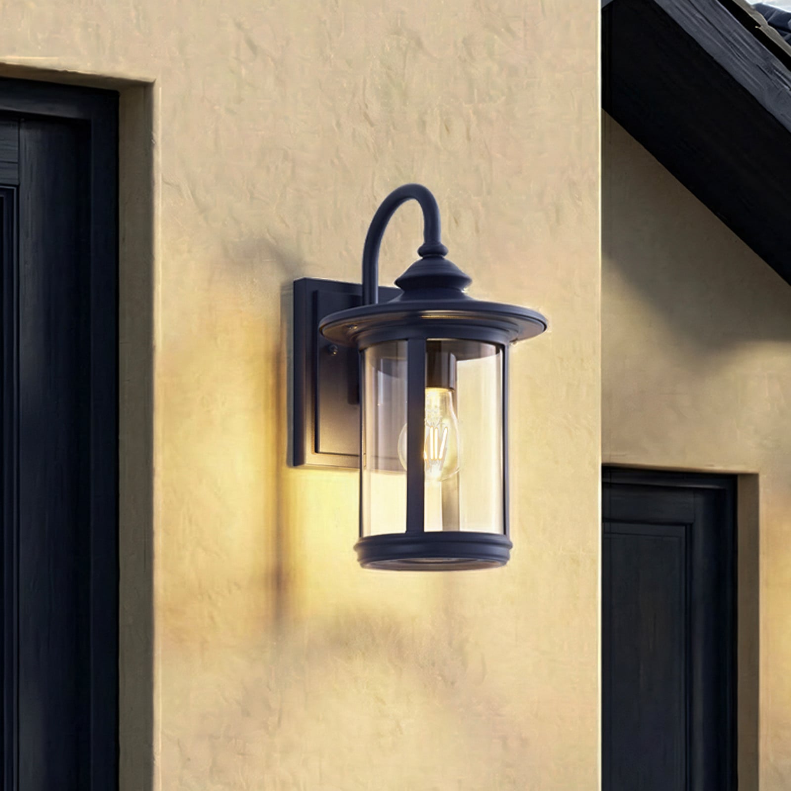 Zayn utomhusv&auml;gglampa, h&ouml;jd 33 cm, glas, bl&aring;, IP23 &ndash; Lindby - Balkong - Antik - Aluminium - Med en ljusk&auml;lla