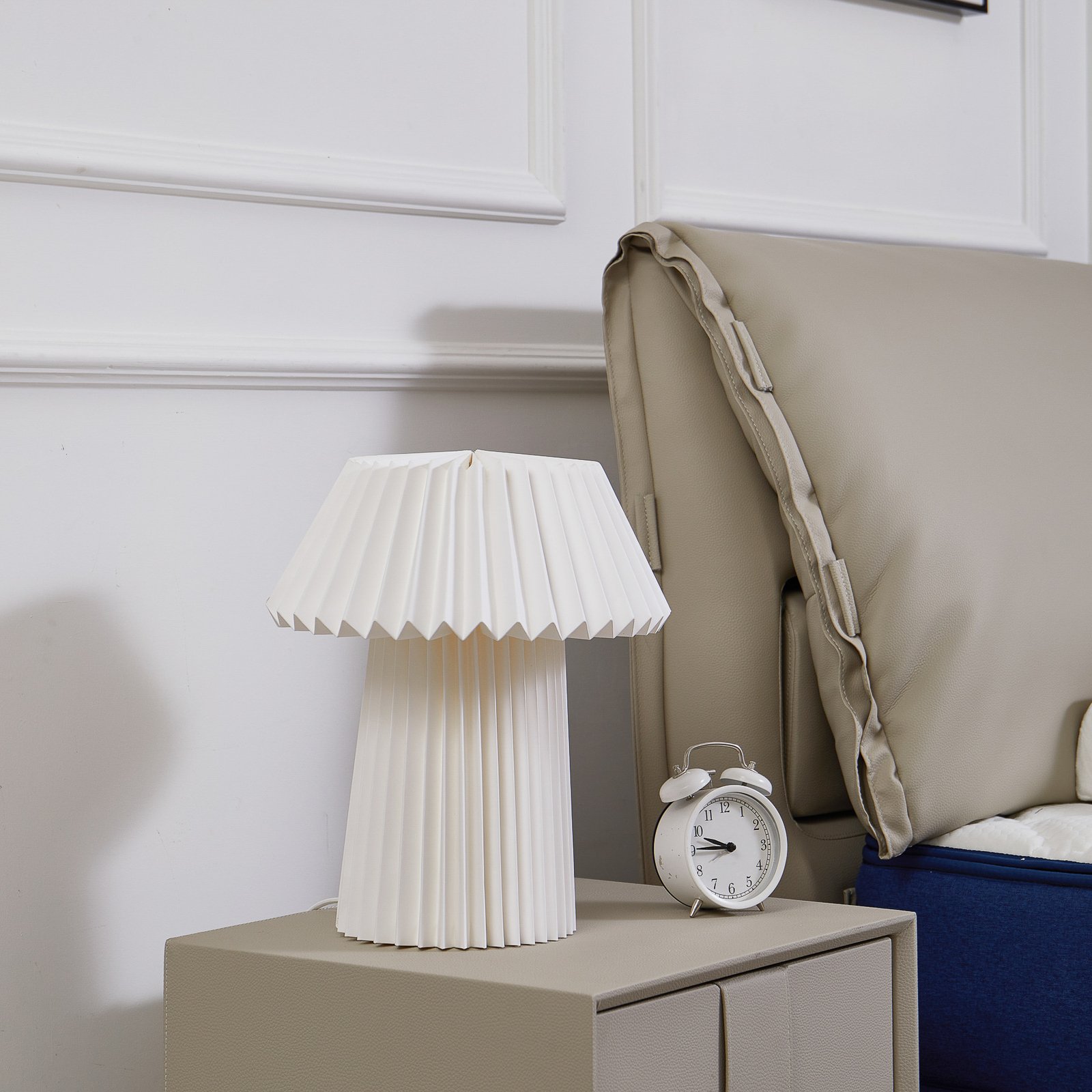 Lindby table lamp Magali, white, paper, Ø 34 cm, E14