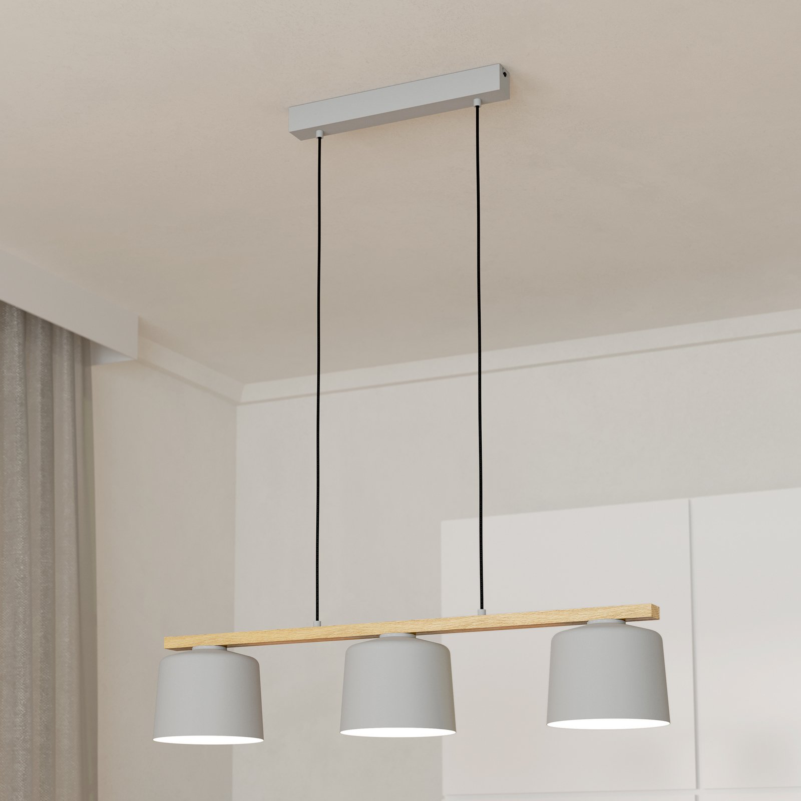 Mariel 3-lumină pandantiv lumină gri deschis lemn natural Mariel 3-lumină pandantiv lumină gri deschis lemn natural