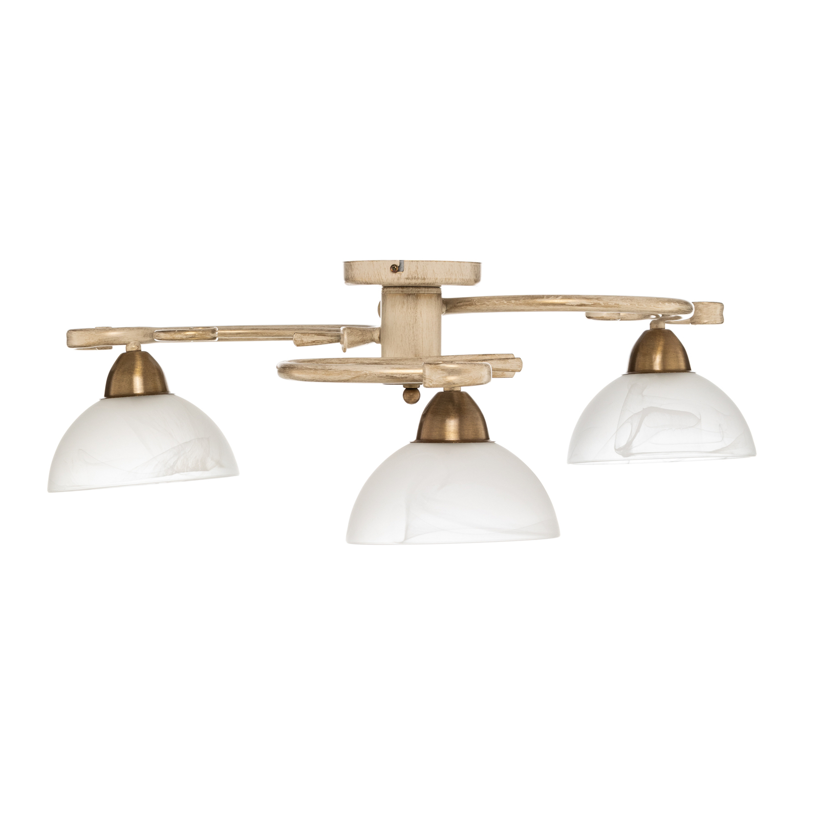Flora ceiling lamp, 3 glass lampshades white/brass