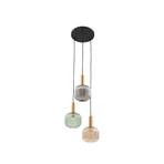 Lindby Doroteo hanglamp, 3-lamps, groen/amber/grijs, glas