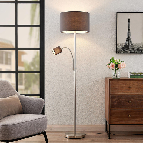 Lindby Jaileen Stoffstehlampe, Leselicht, grau