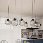 Nando pendant light, 6-bulb, 125 cm, black, metal, E27