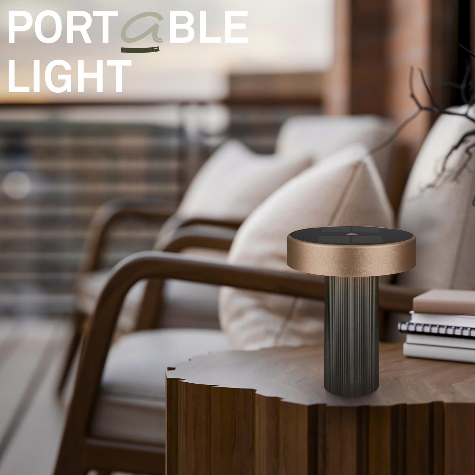 LED-batteridriven solcellsbordslampa Poga, antracit/brons, IP44