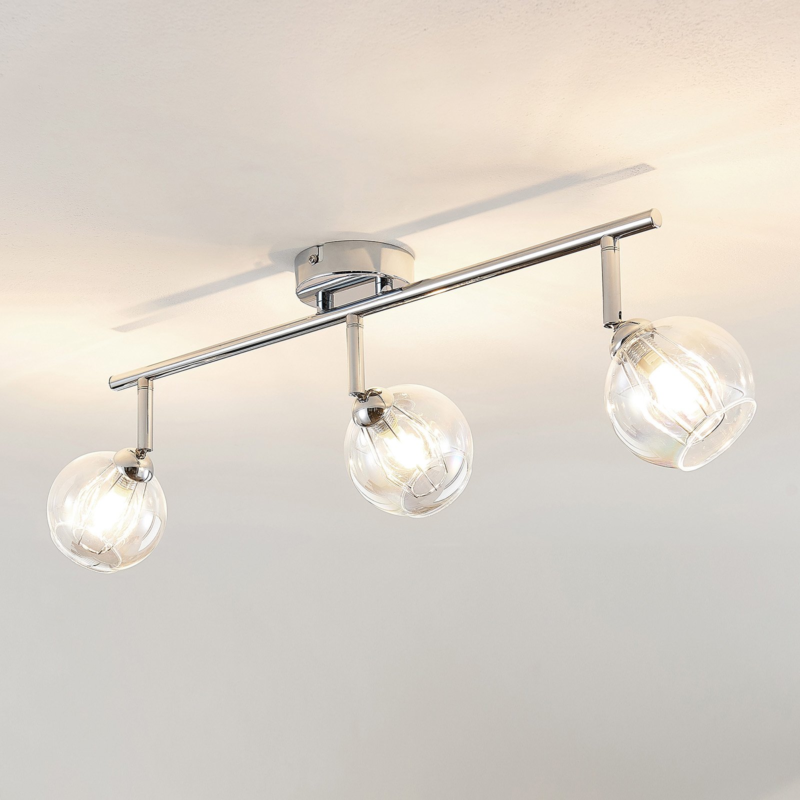 Lindby Pranas LED ceiling spotlight, 3-bulb, for Living / Dining Room, metal, glass, G9, 3.5 W, energy efficiency: A++, L: 67.3 cm, W: 10 cm, H: 20 cm