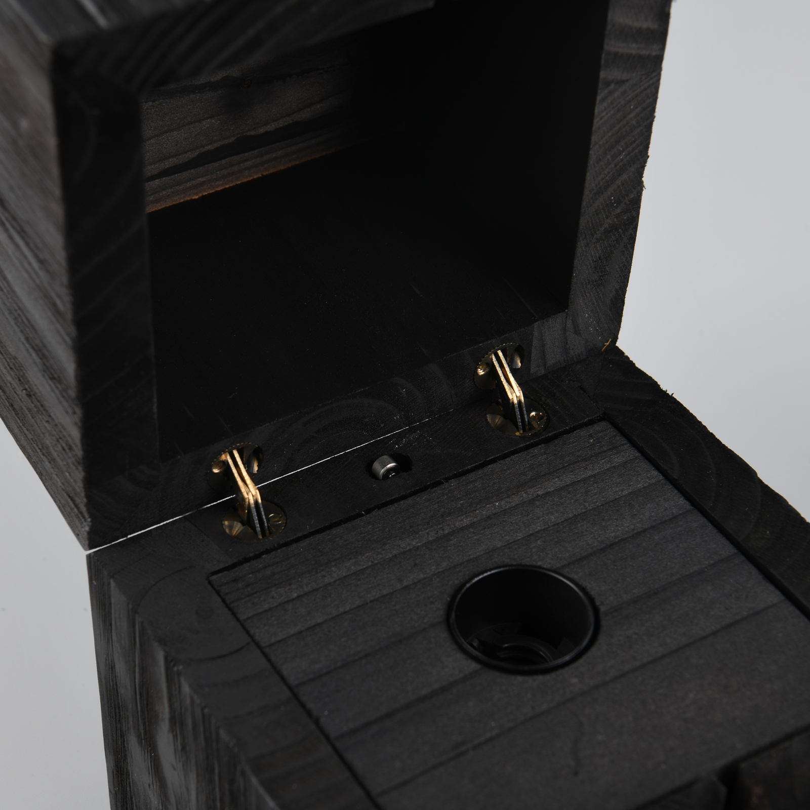 Treasure table lamp, black, wood, hinged