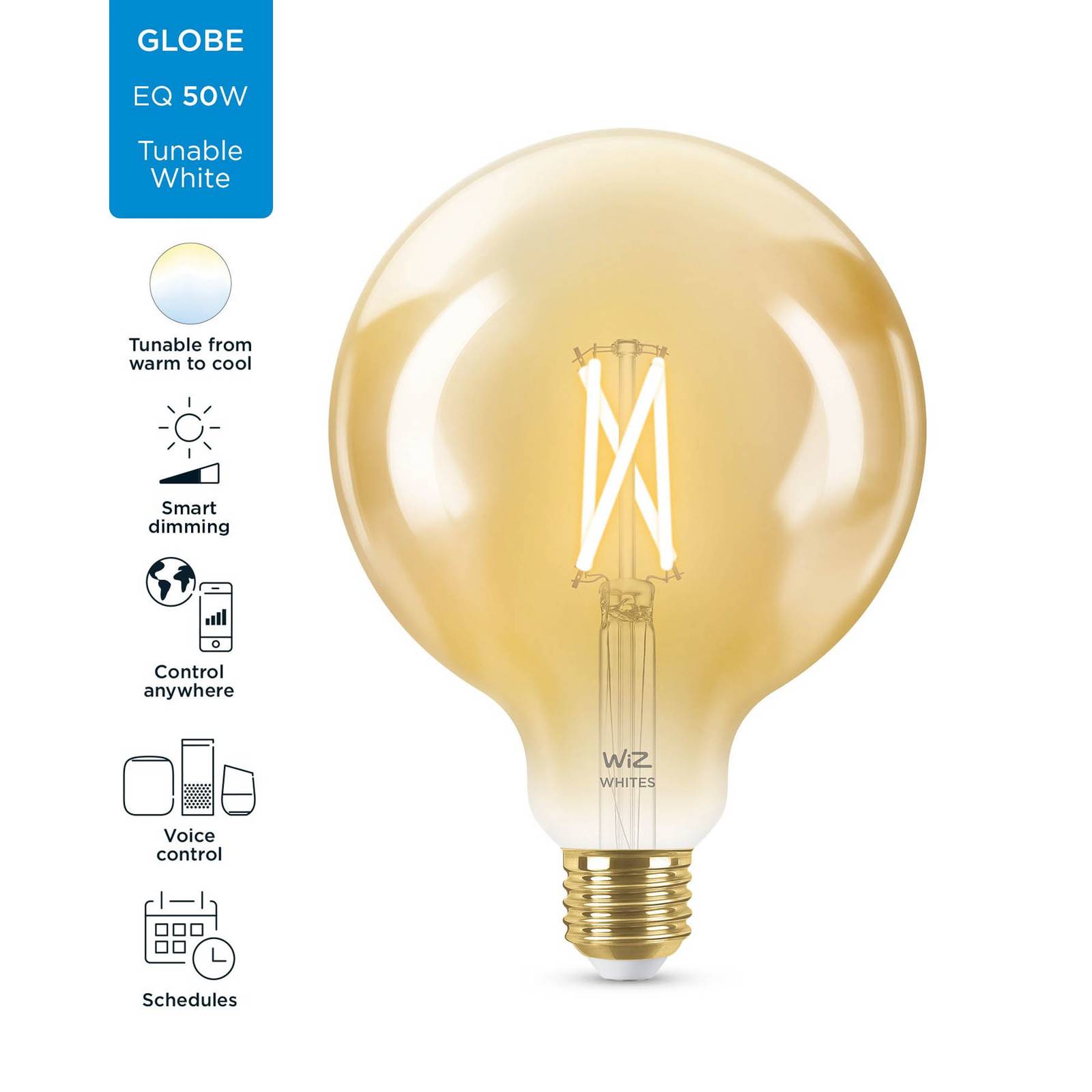 WiZ G125 ampoule LED E27 7W globe ambré CCT