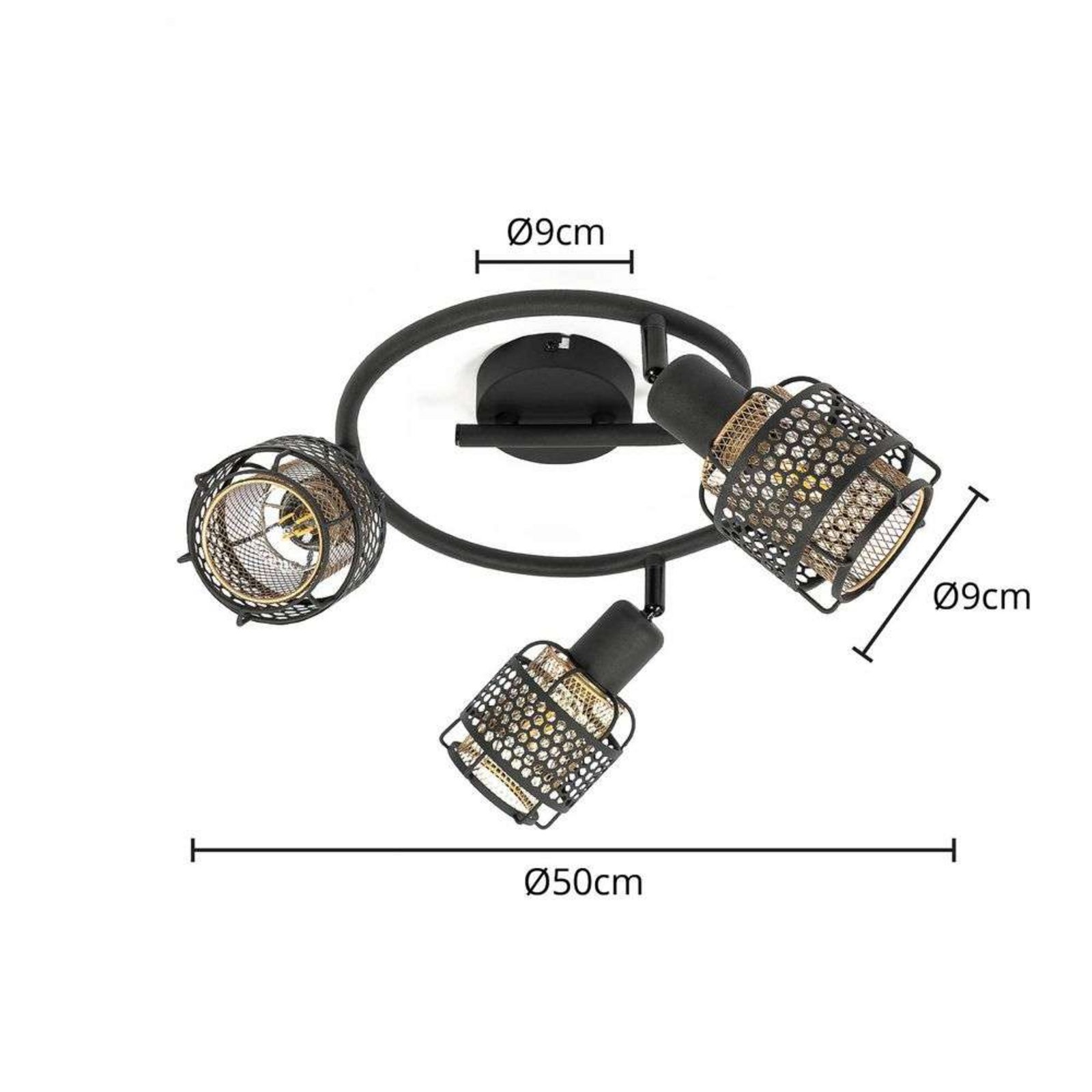 Eudoria 3 Round Kattovalaisin Black/Gold - Lindby