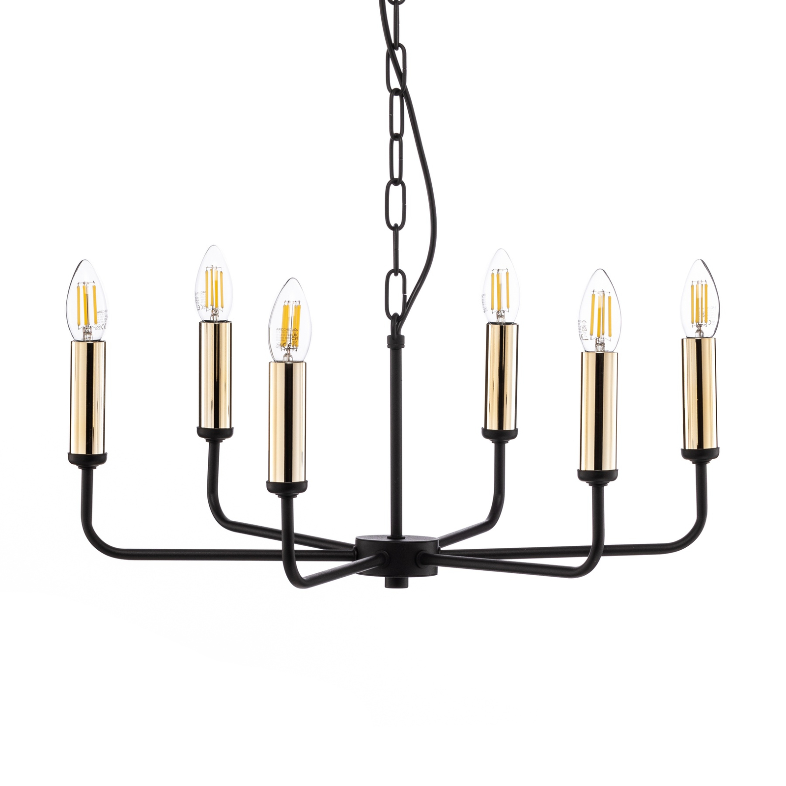 Ampli chandelier, black/gold, six-bulb
