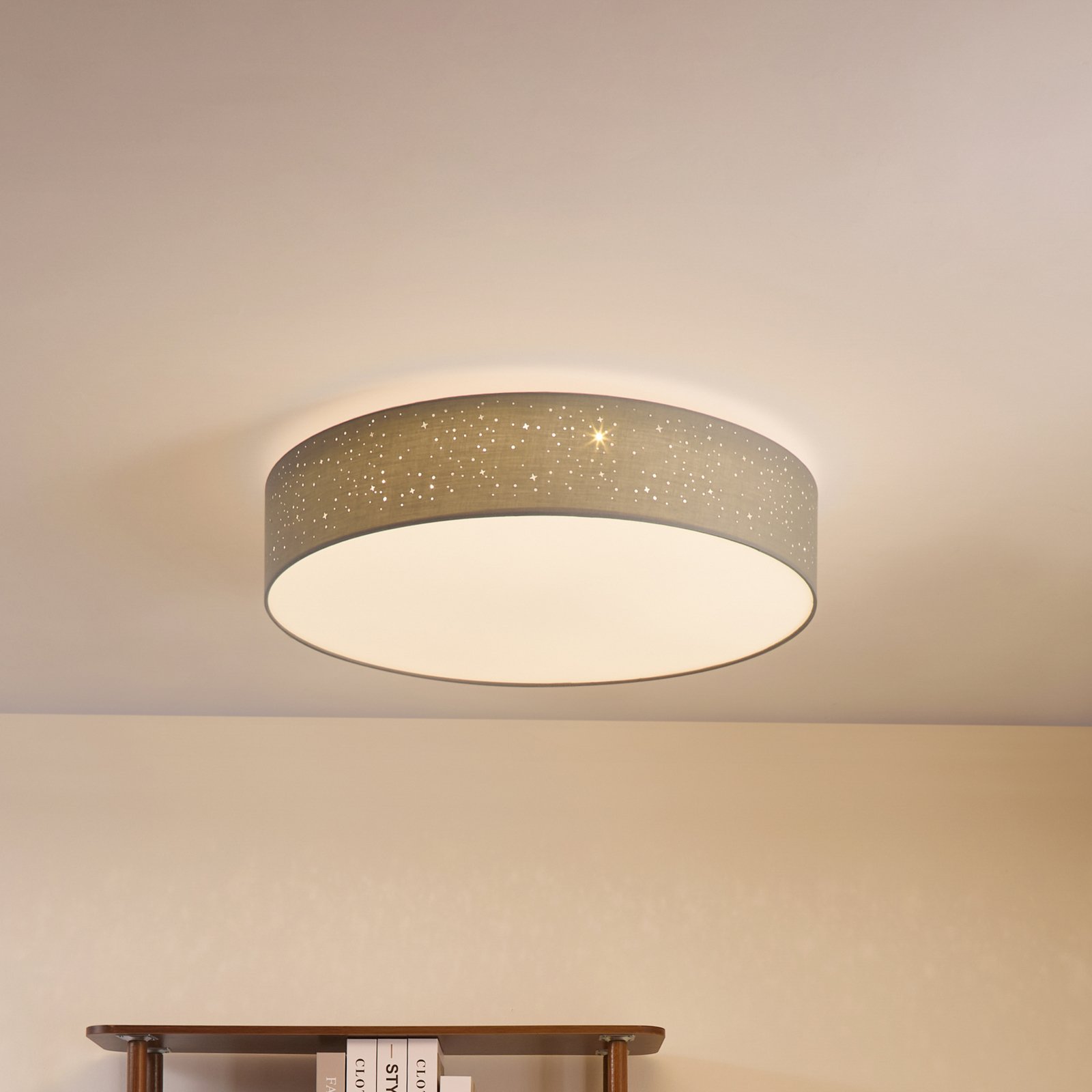 Lindby LED ceiling lamp Ellamina, 60 cm, light grey, textile