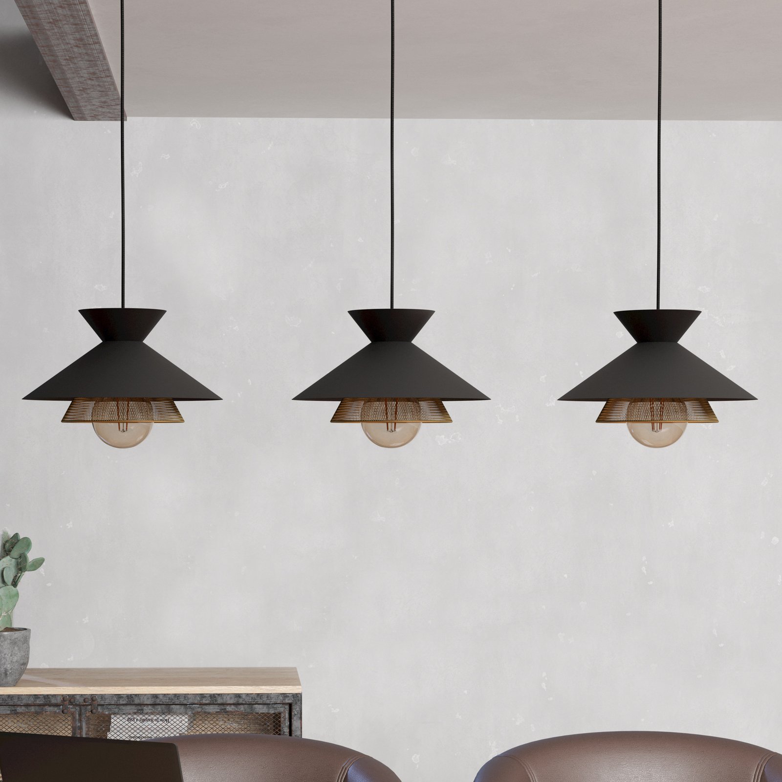 Hängeleuchte Grizedale dreiflammig schwarz/messing