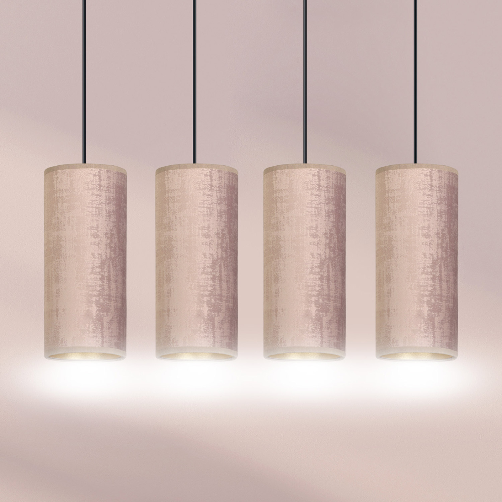Hanglamp Joni, 4-lamps lang, rosé-goud | Lampen24.be