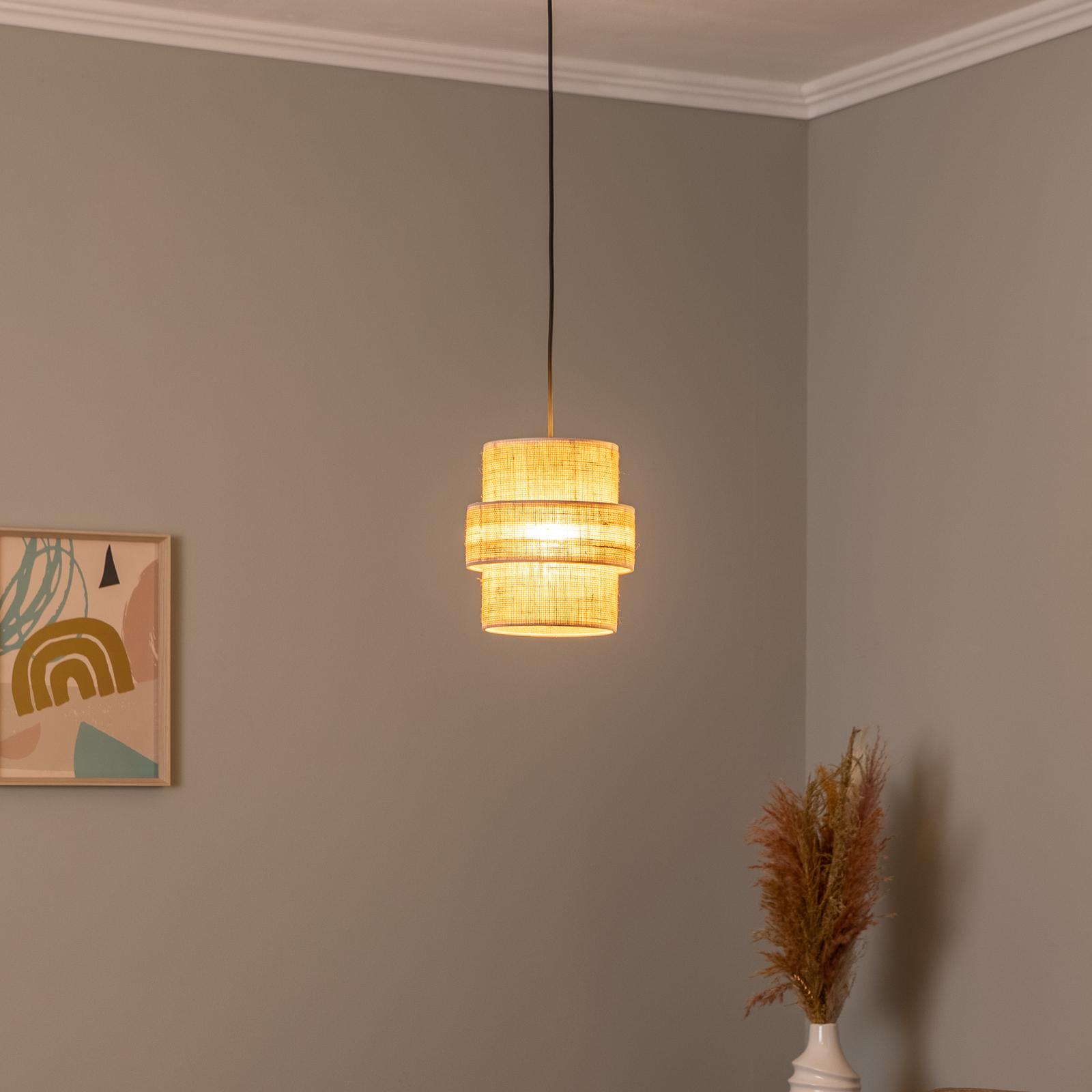 Lampa wisząca Calisto, Jute, naturalny brąz, 1-punktowa, Ø 20 cm