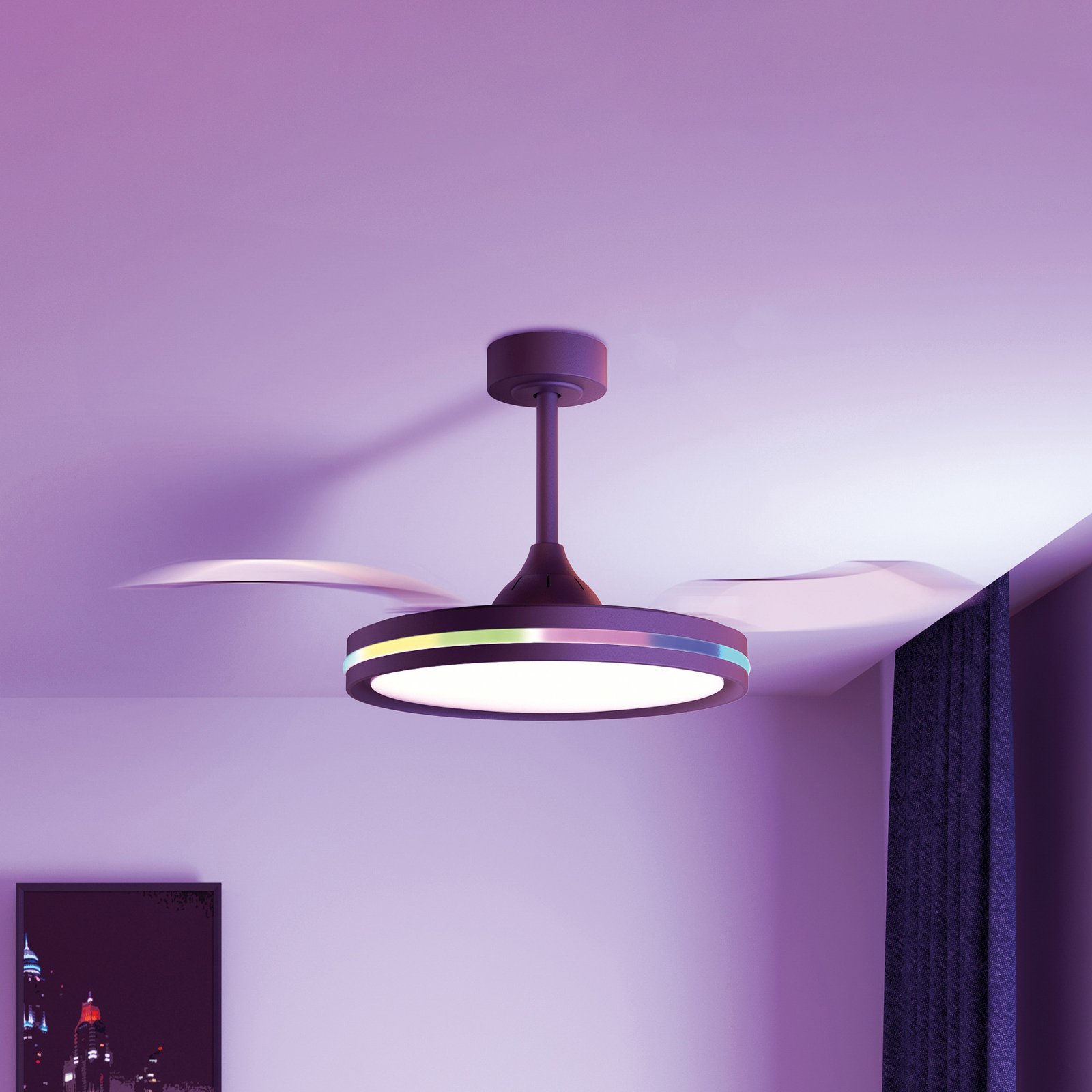 LED griestu ventilators Rafaga melns DC klusais Ø 106cm CCT RGB