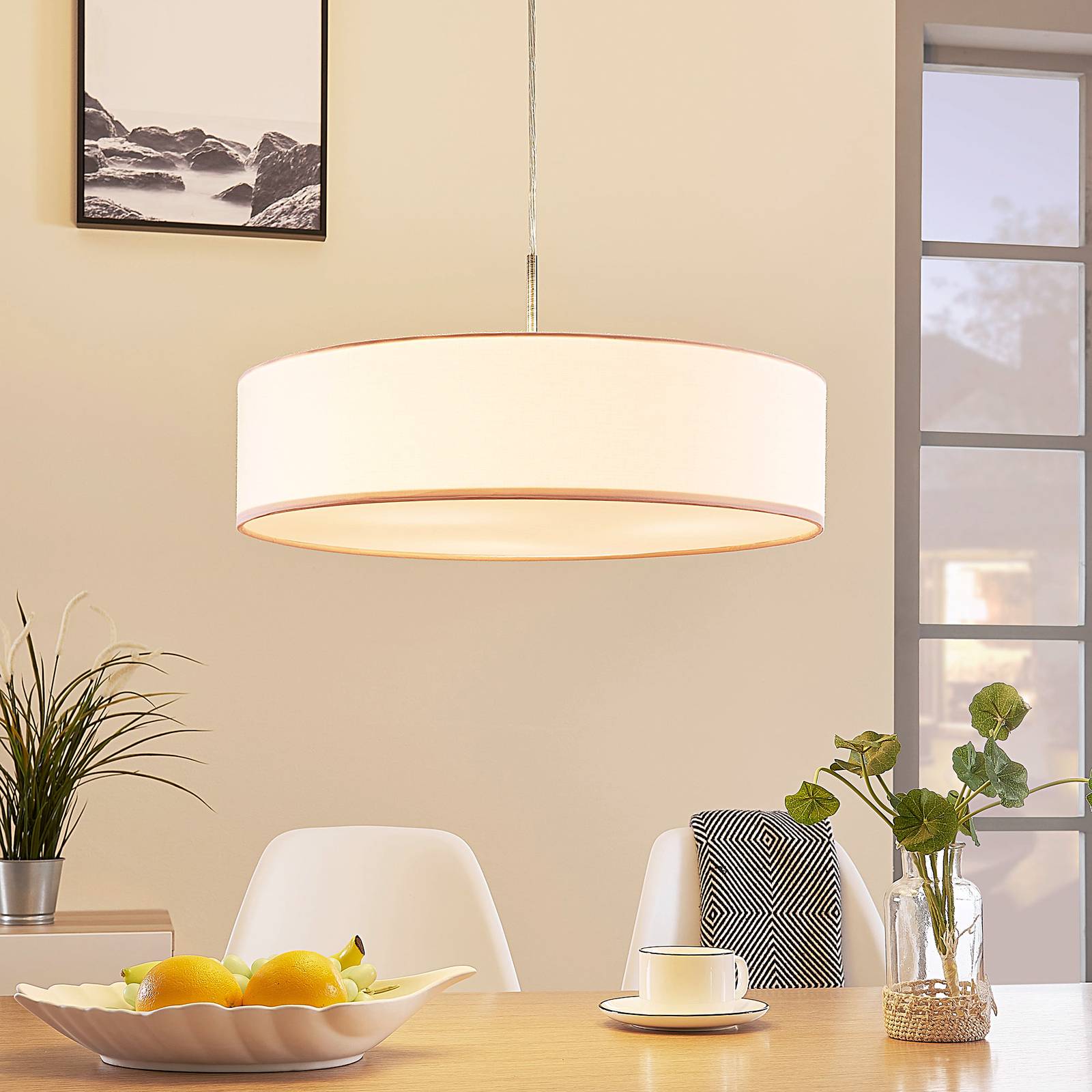 Photos - Chandelier / Lamp Lindby pendant light Sebatin, Ø 50 cm, white, fabric, E27 