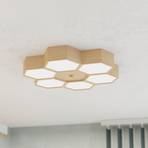 Mirlas ceiling light made of wood, 6-bulb