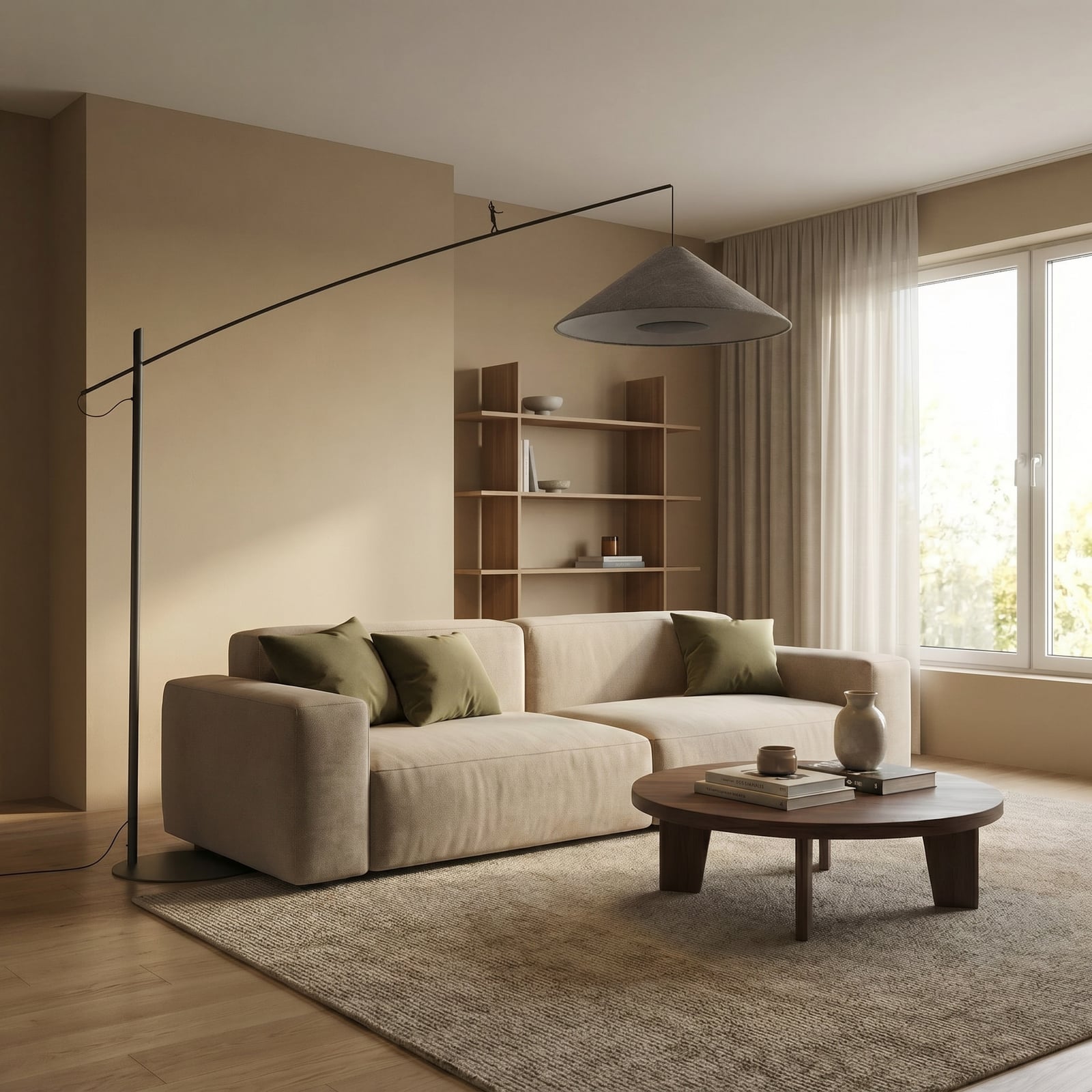 Bogenlampe Poise, umbragrau, Stahl, Textil, Ausladung 260 cm